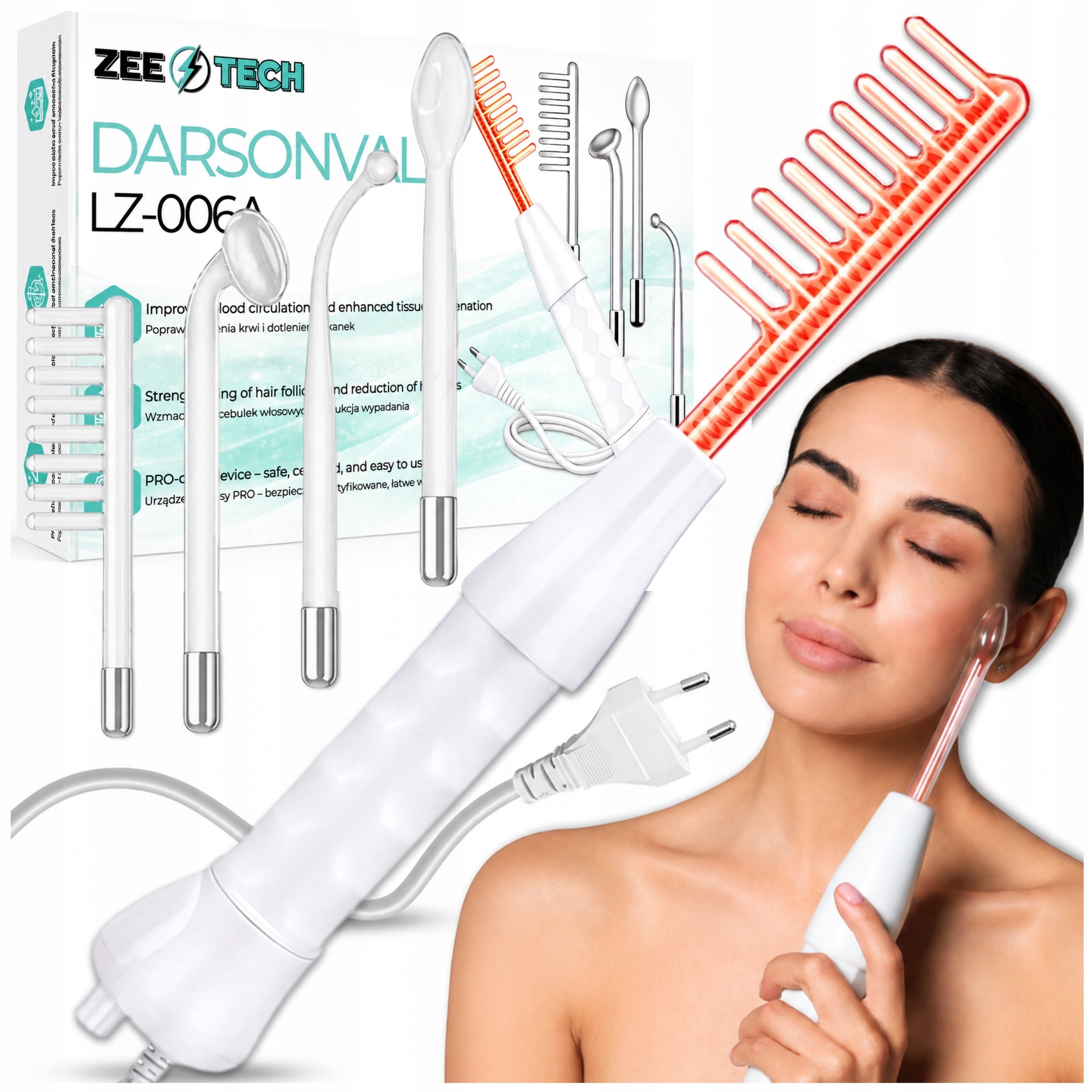 Darsonval Derma Wand 4 Pellets Electrodes Face Care Hair Skin 10W