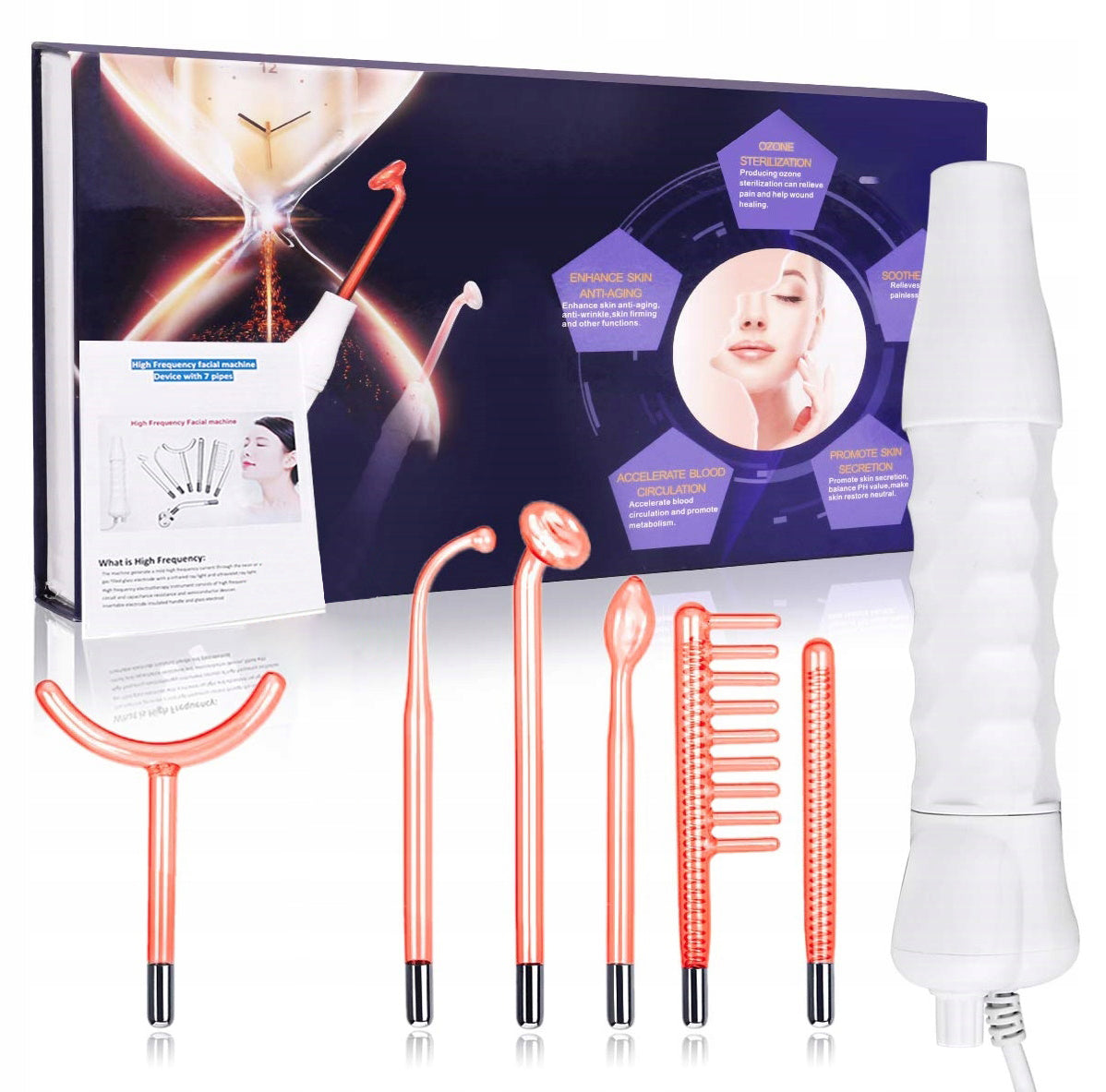 Darsonval Derma Wand 6 Electrodes Ozone Therapy for Face and Body Manufacturer code Braders B435