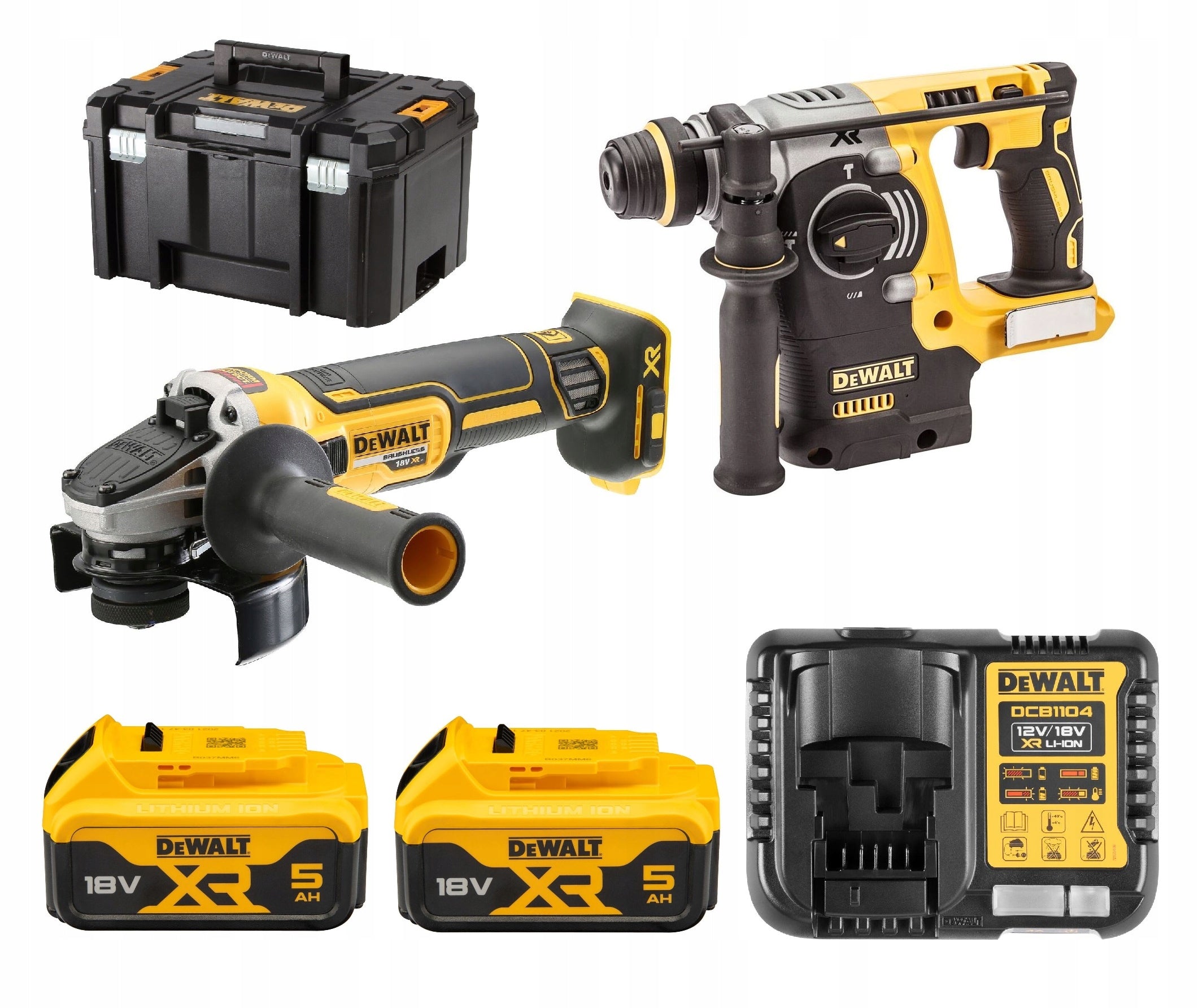 DeWalt Set of 18V Hammer Drill 2,1J DCH273 Grinder DCG405 2x5Ah TSTAK6