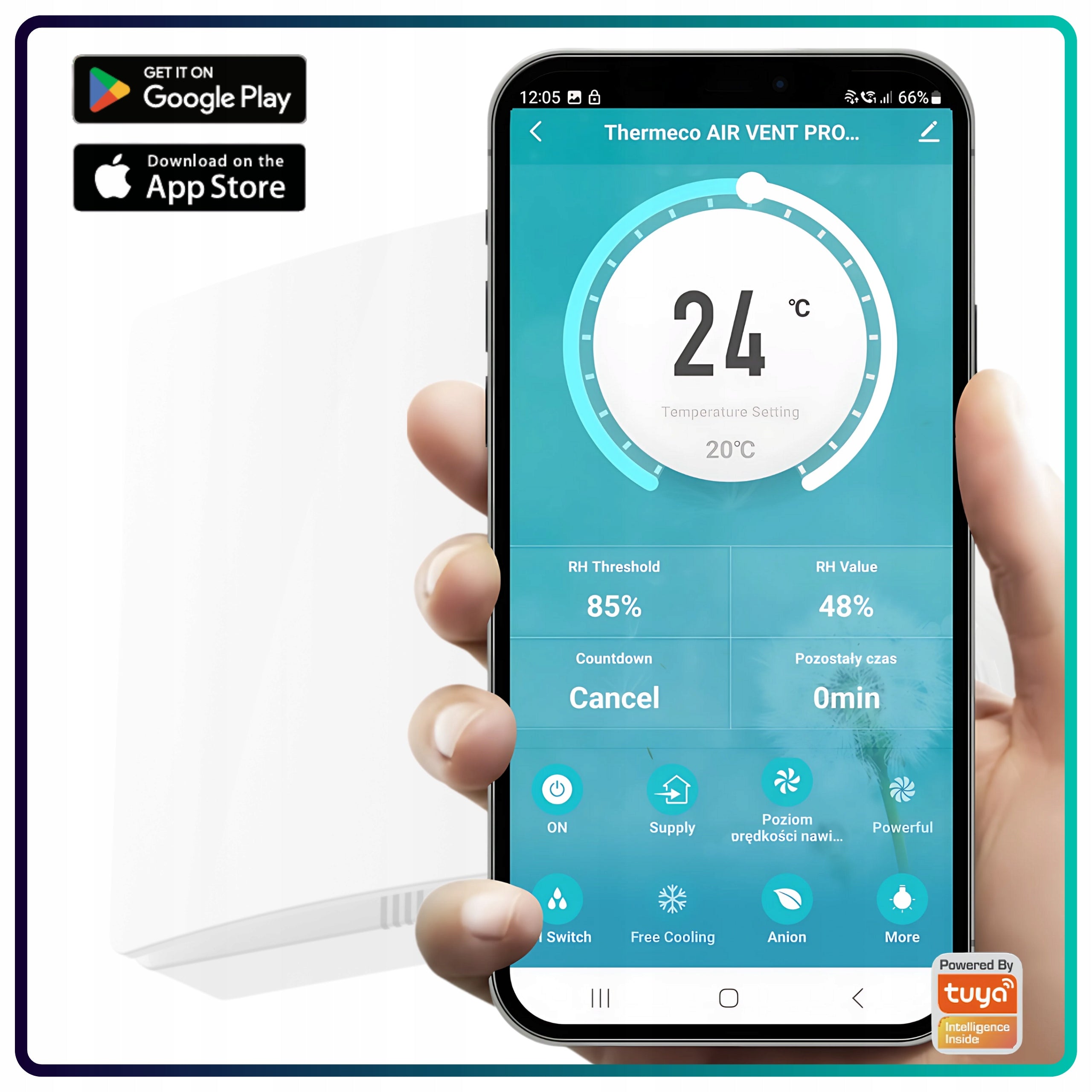 Decentralized wall recuperator AIR VENT PRO 160 60m3/h remote control WIFI Thermeco Brand Thermeco