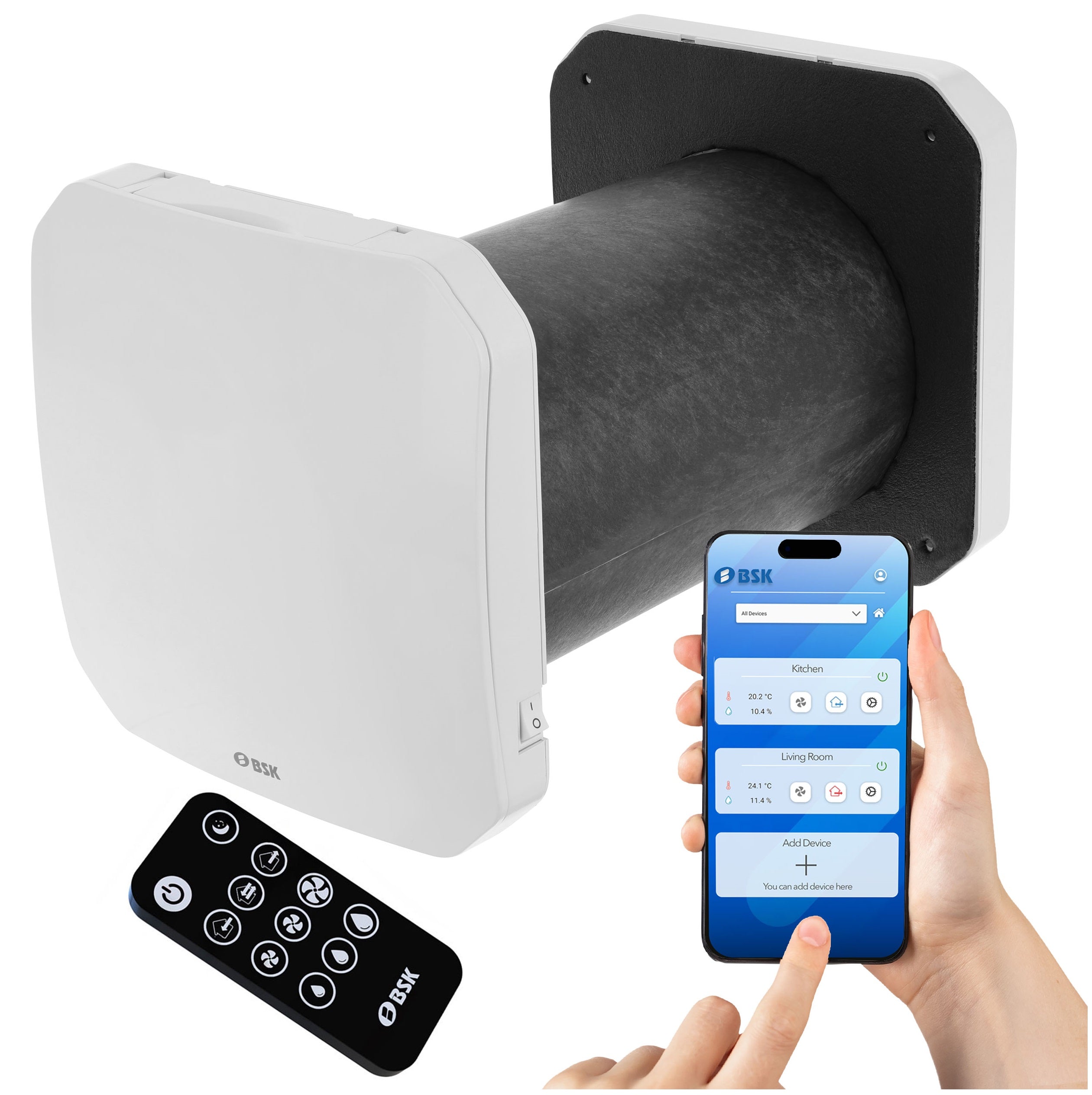 Decentralized wall recuperator BSK ZEPHYR 160 remote control 60m3/h Hygrostat WiFi