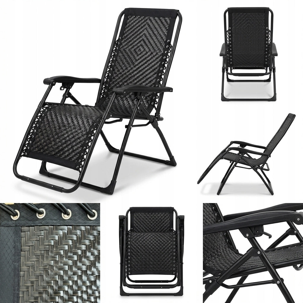 Deckchair metal black folding Manufacturer code HG-017