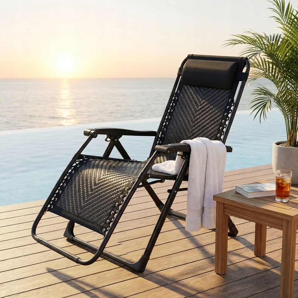 Deckchair metal black folding Model HG-017