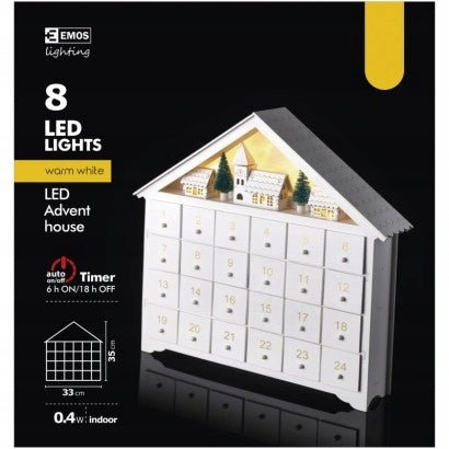 Decorations - 8 LED wooden advent calendar 35x30 cm, 2x AA warm white EAN (GTIN) 8592920093368
