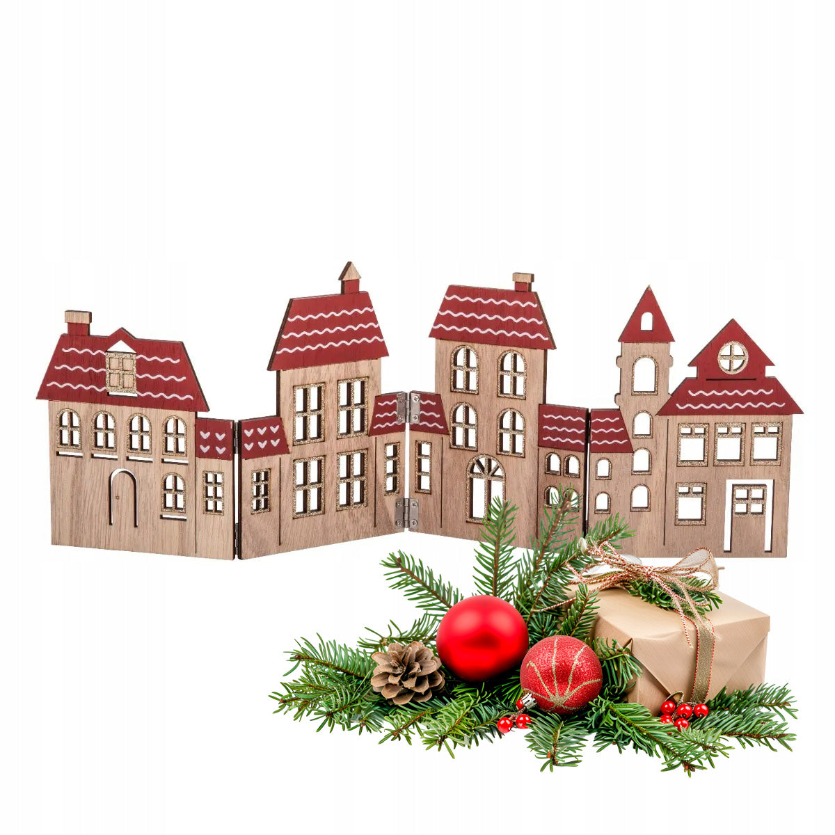 Decorative Christmas Figurine Wooden Folding Altom Design Cottages 44 cm