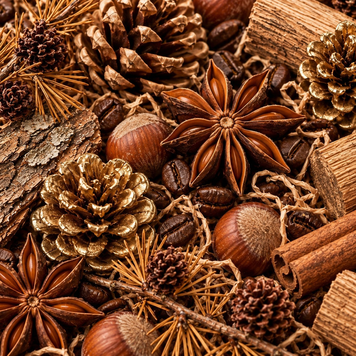 Decorative dried 1 l Christmas cones anise cinnamon coffee nature Packaging status original