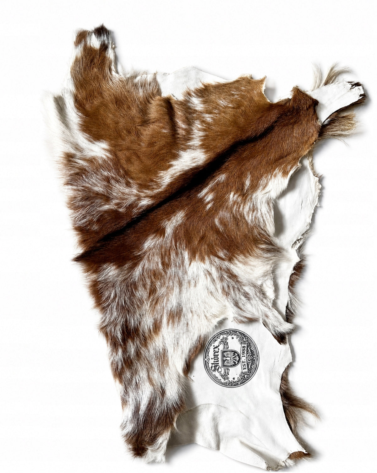 Decorative goat leather "Brown and white" XL/90cm *NATURAL UNIQUE* Manufacturer code Skóra z kozy "Brązowo-biała"