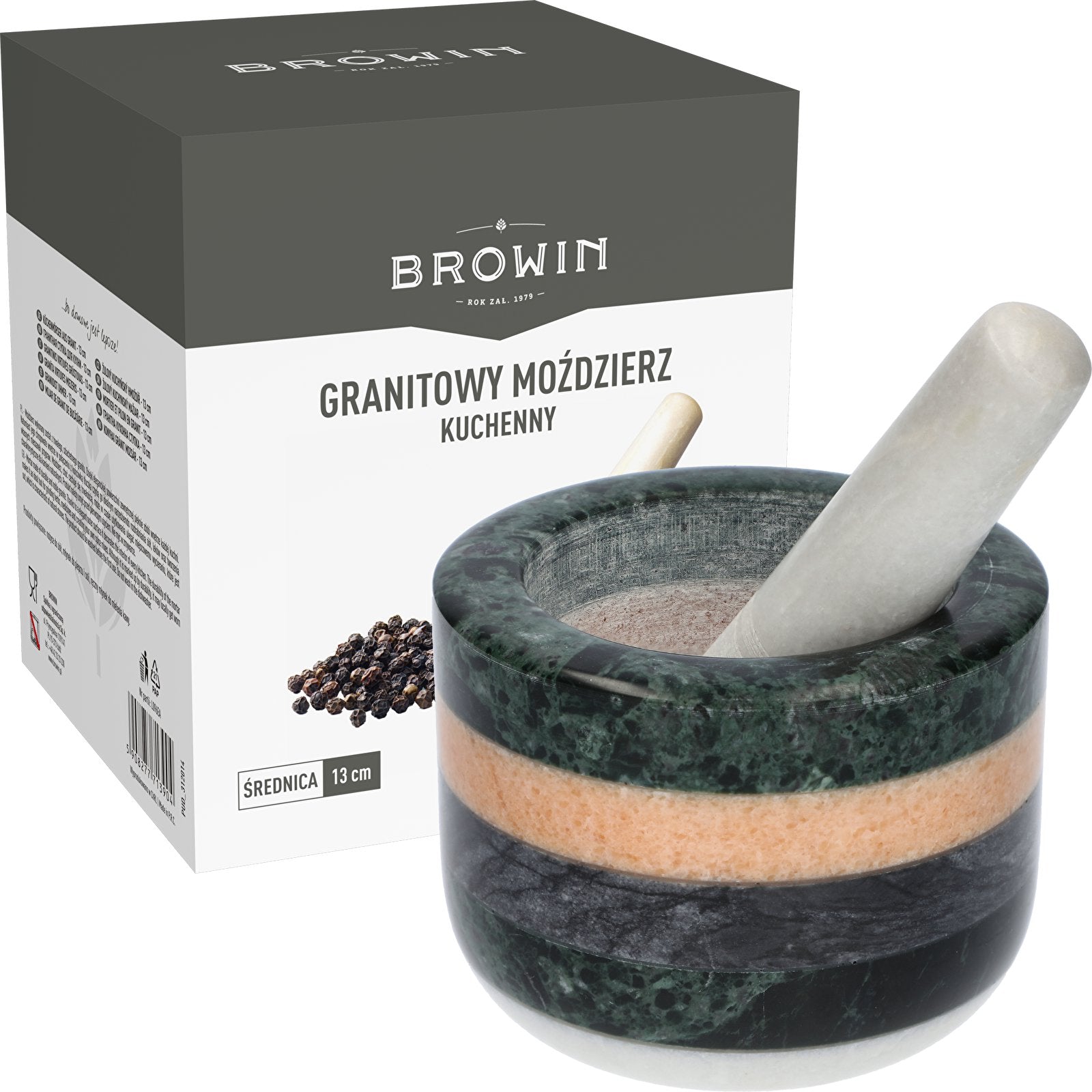 Decorative kitchen GRANITE stone mortar with a spice pestle Brand Browin