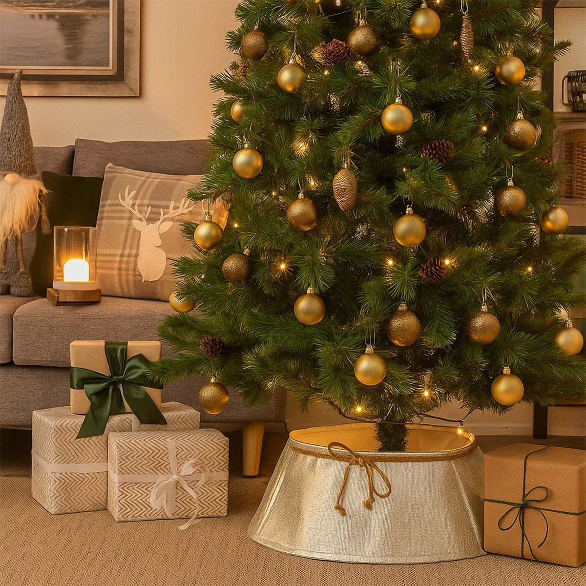 Decorative silver Christmas tree trunk cover 40-60xh25cm CHRISTMAS TREE SKIRT LARGE Material other