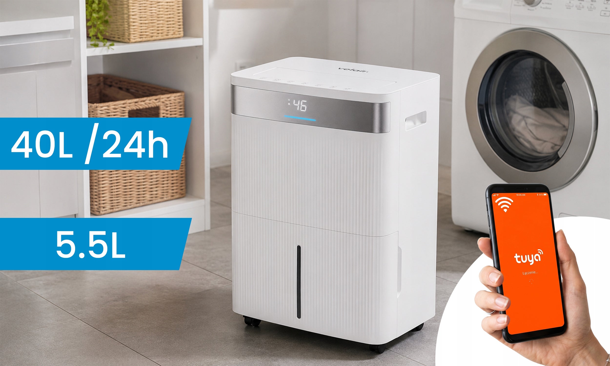 Dehumidifier 40L/24h VELAIR LUMEA XL WiFi | POWERFUL home absorber Medical device no