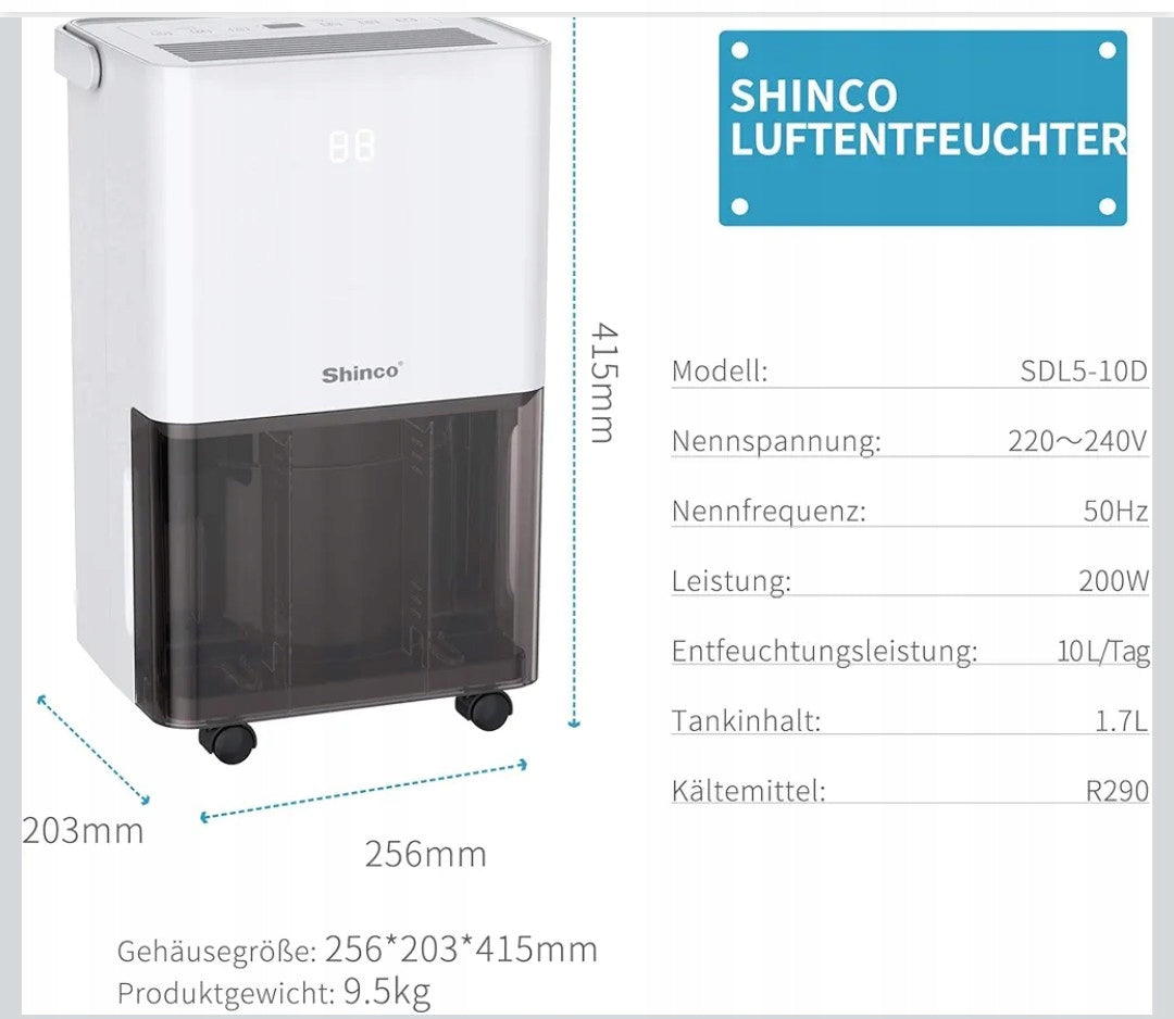 Dehumidifier Shinco, 10 L/day Manufacturer code 5907246808153