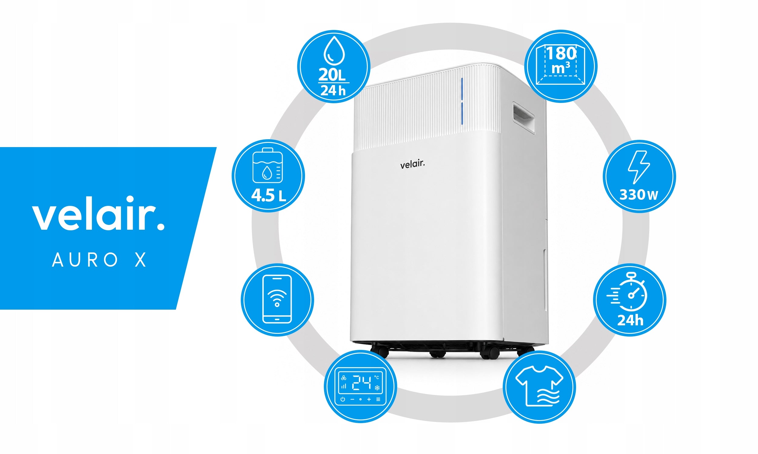Dehumidifier VELAIR AURO X 20l/24h WiFi QUIET household absorber Packaging status original