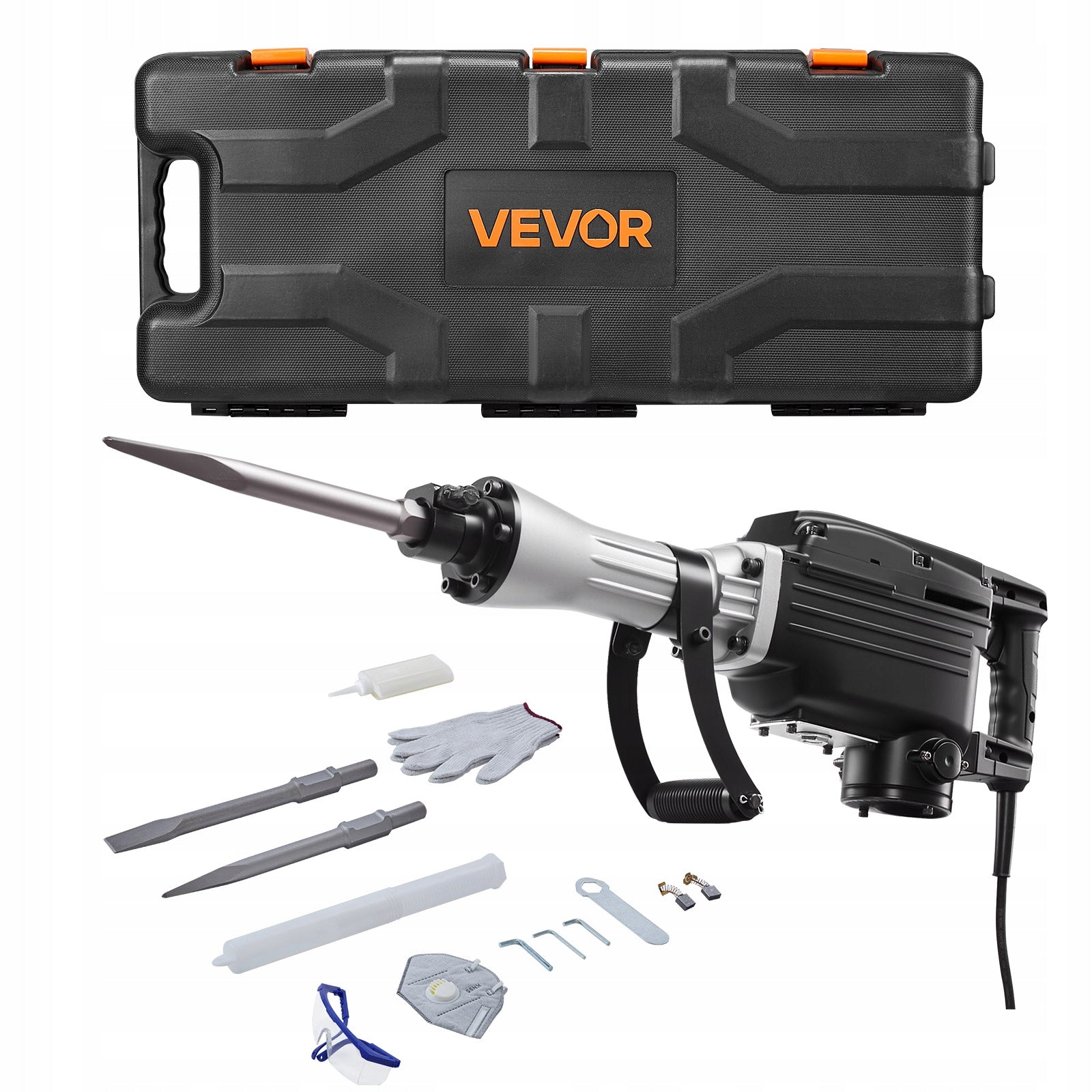 Demolition Hammer 2800W 45J Electric Concrete Hammer Suitcase Glove