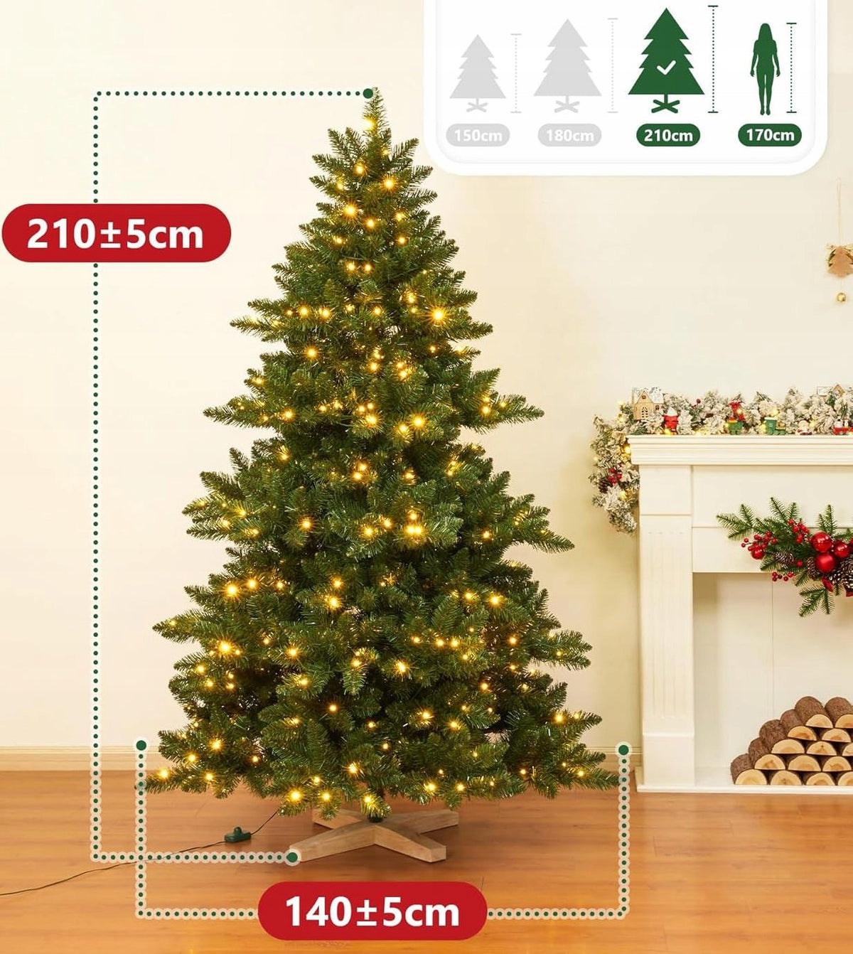 Dense Artificial Christmas Tree 210cm with lighting and stand as alive Manufacturer code Christmas Tree with LED Lighting 210cm