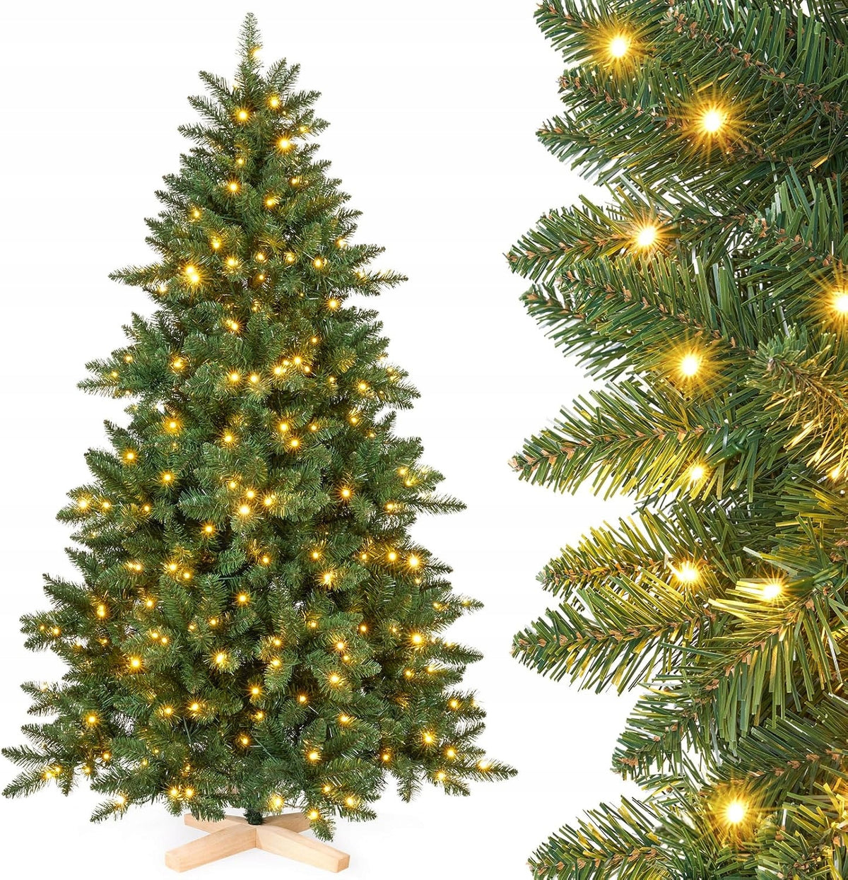 Dense Artificial Christmas Tree 210cm with lighting and stand as alive