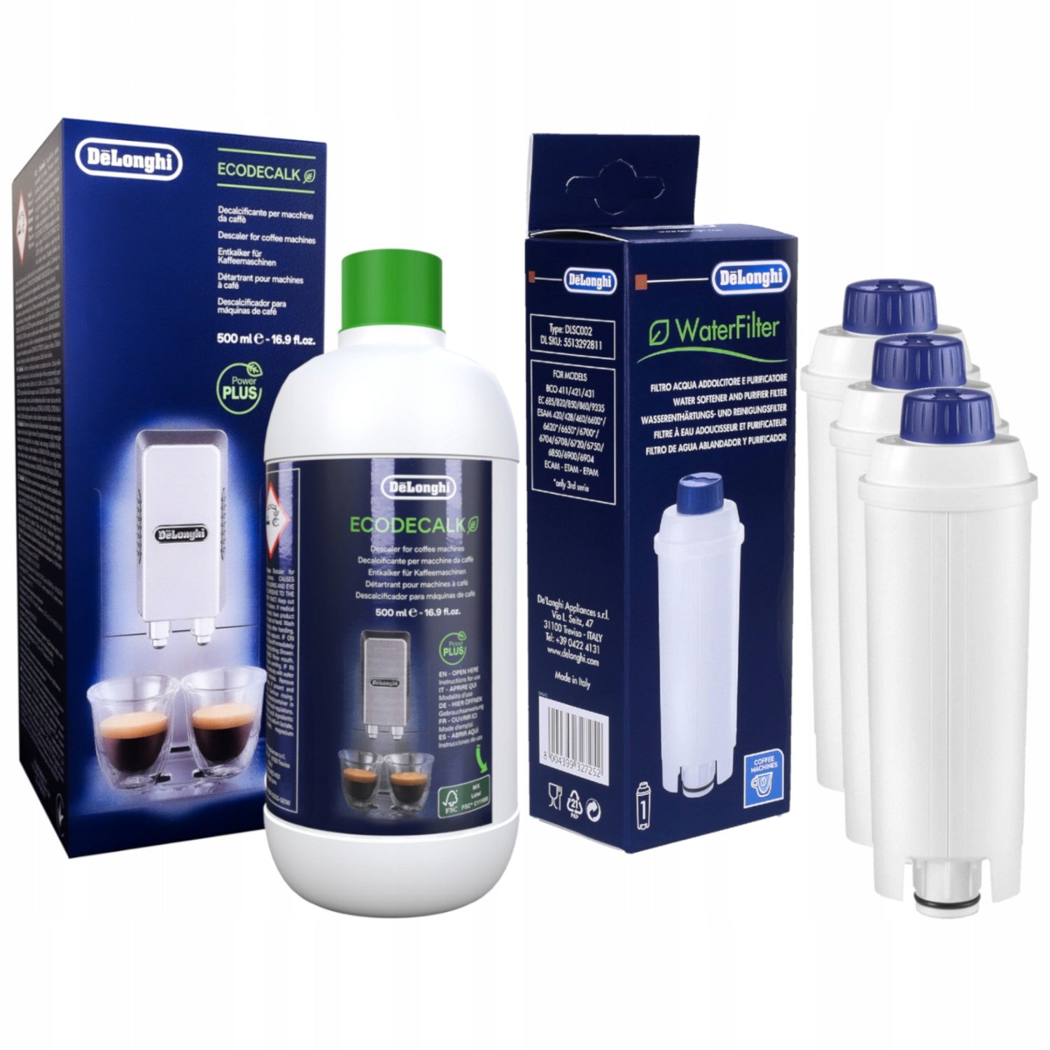 Descaler Delonghi for 500 ml machine + filter for Delonghi 3x machine