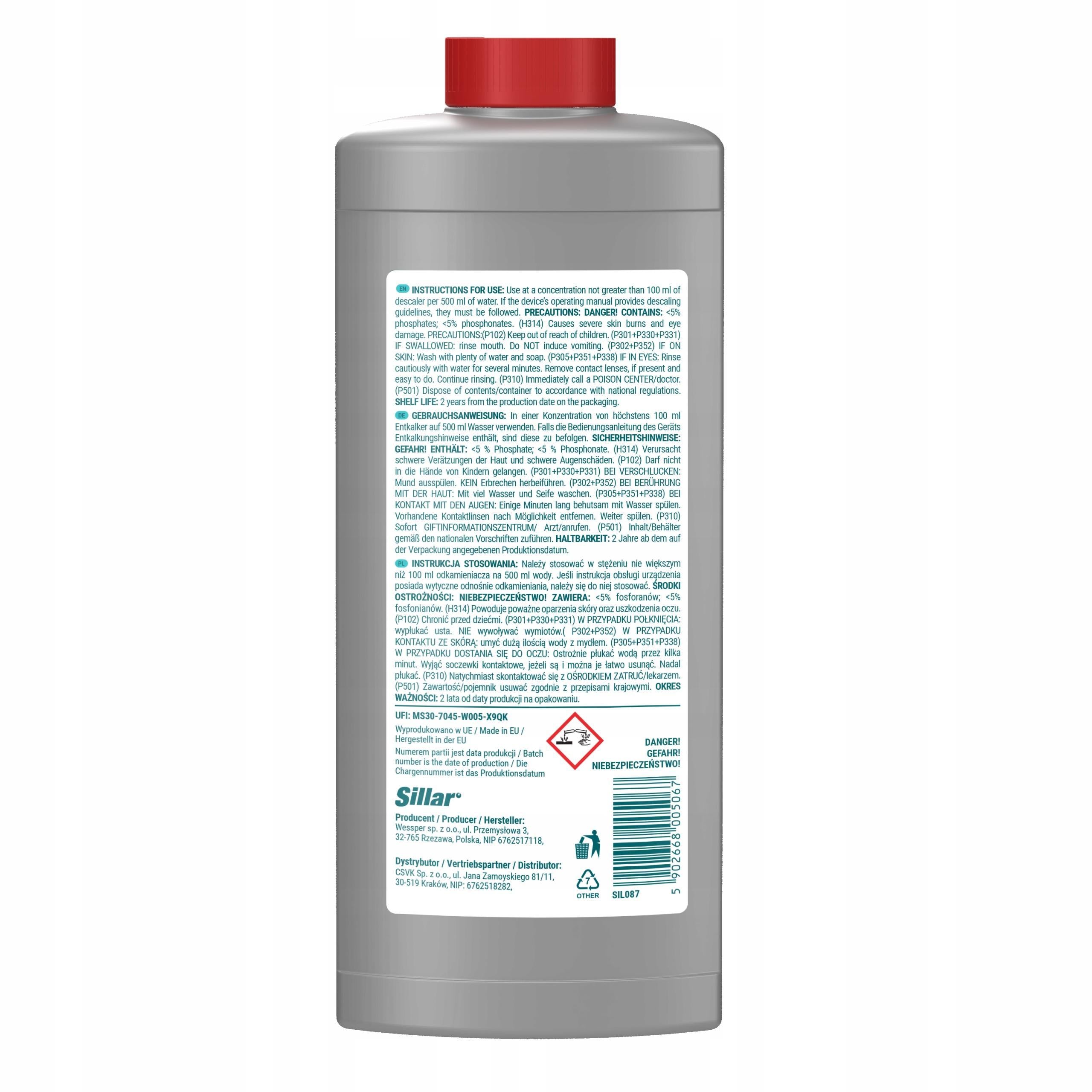 Descaler for espresso machine 1l + 3x water filter for Delonghi machine - Sillar Number of pieces per package 3 pcs