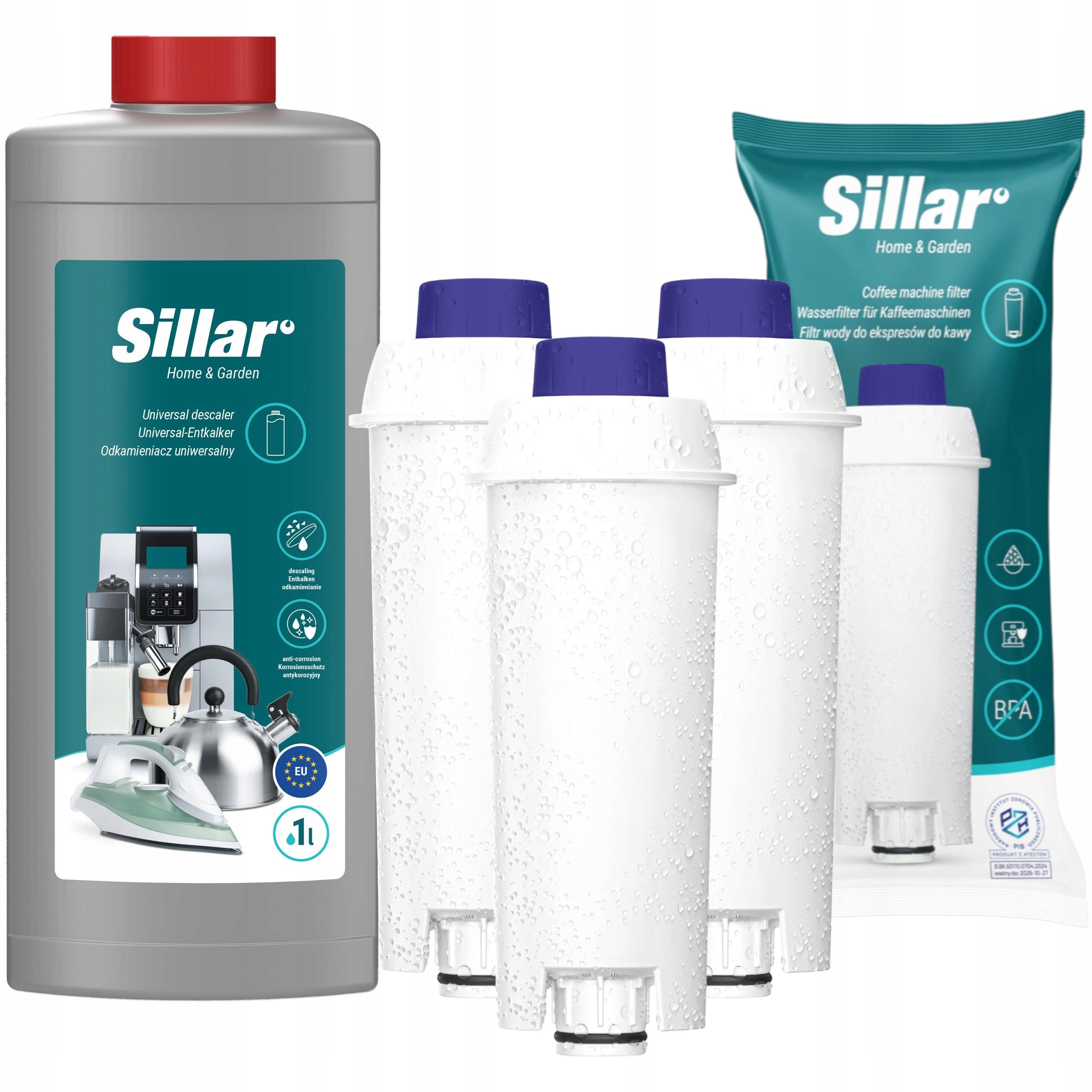 Descaler for espresso machine 1l + 3x water filter for Delonghi machine - Sillar