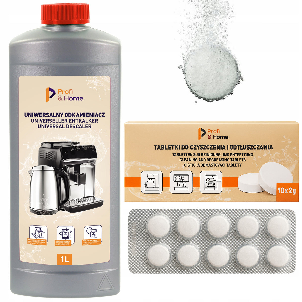 Descaler for espresso machine 1l Degreasing cleaning tablets Profi&Home