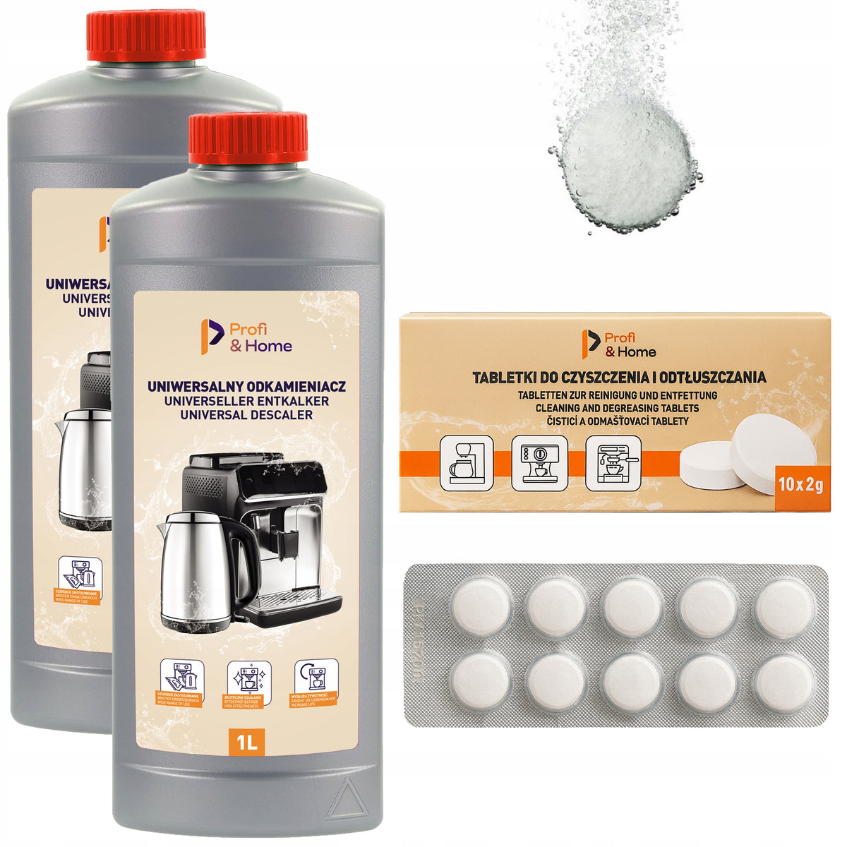 Descaler for espresso machine 2x1l Degreasing cleaning tablets Profi&Home