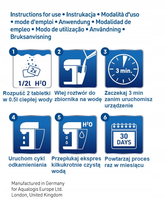 Descaling Tablets for Espresso Machine, Kettle - Aqualogis Decalc 20 pieces Packaging status original