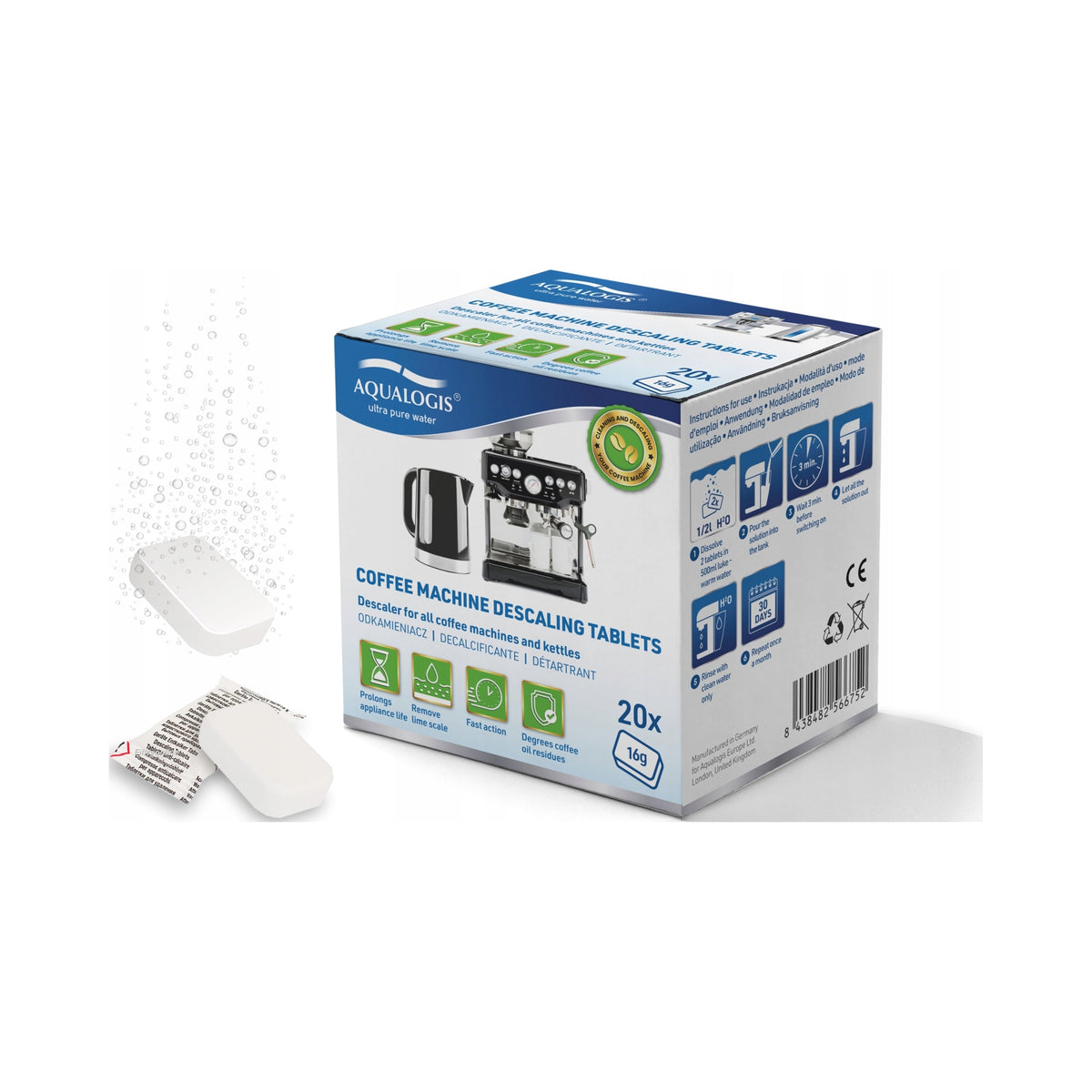 Descaling Tablets for Espresso Machine, Kettle - Aqualogis Decalc 20 pieces