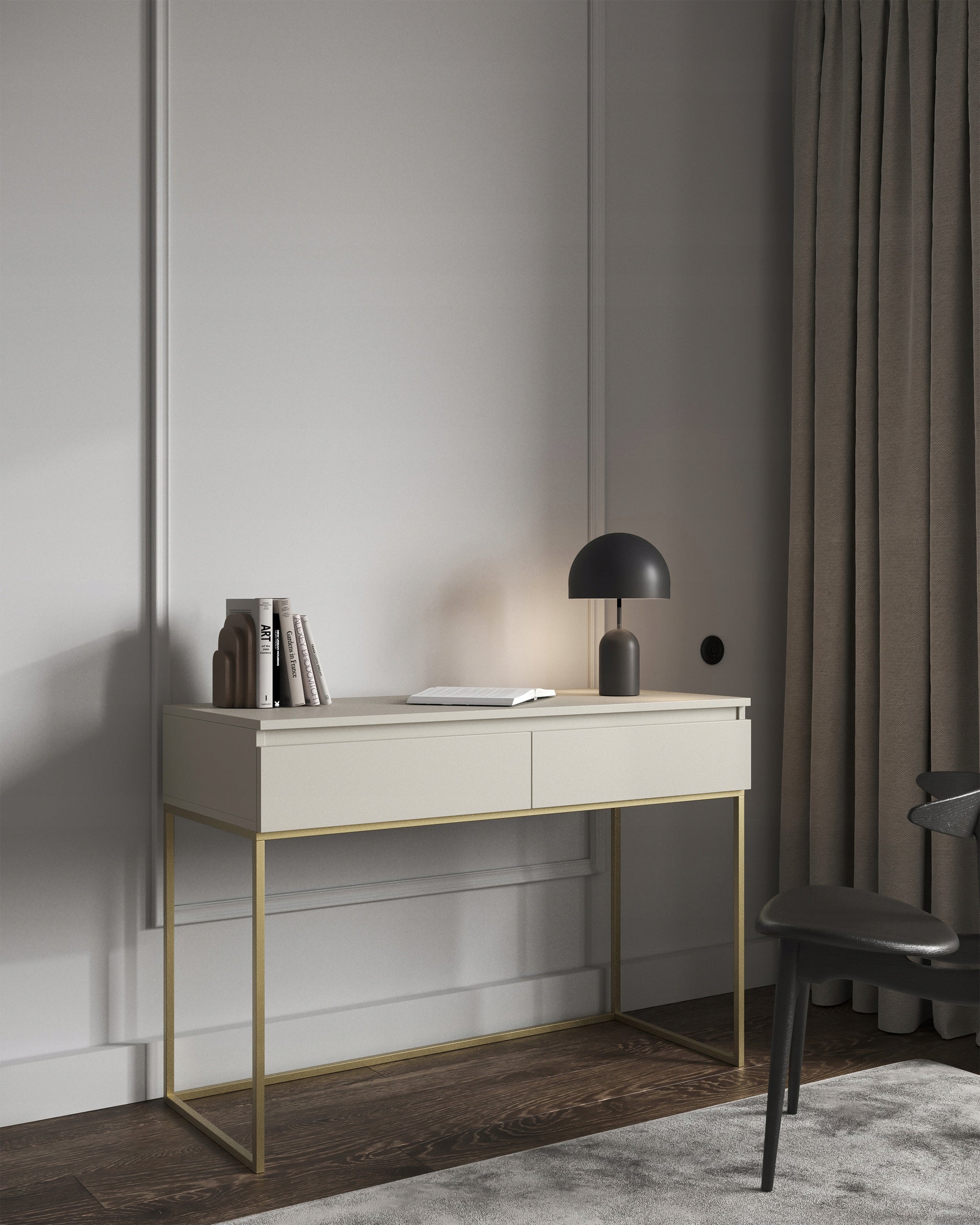 Desk/Dressing Table Bemmi with drawers grey-beige with gold legs Packaging status original