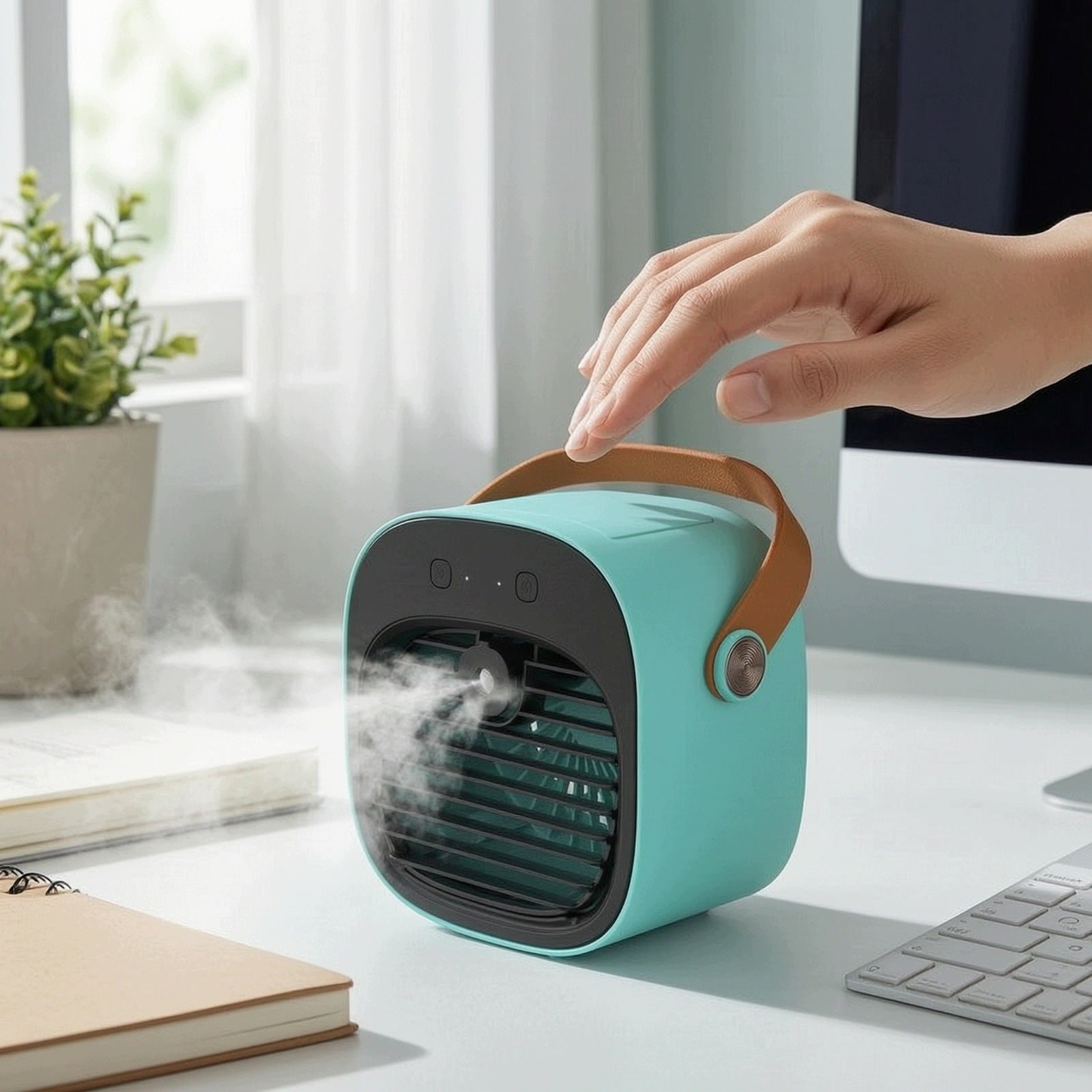 Desk Fan with Mist Spray Rechargeable Desk Misting Fan Cordless for Travel Packaging status original