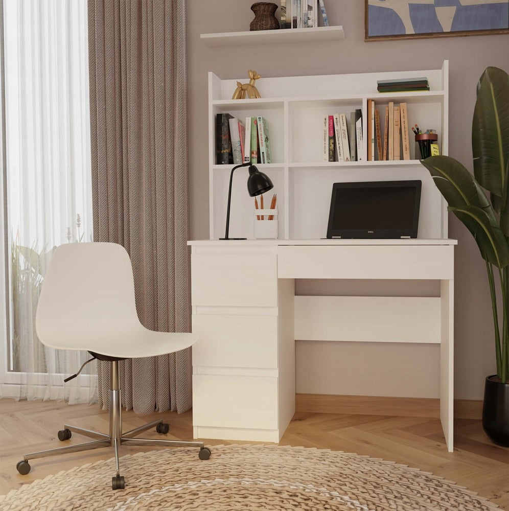 Desk MIJAS Left With Extension White Mat 4 Drawers 4 Shelves For Room Office Brand TopEshop