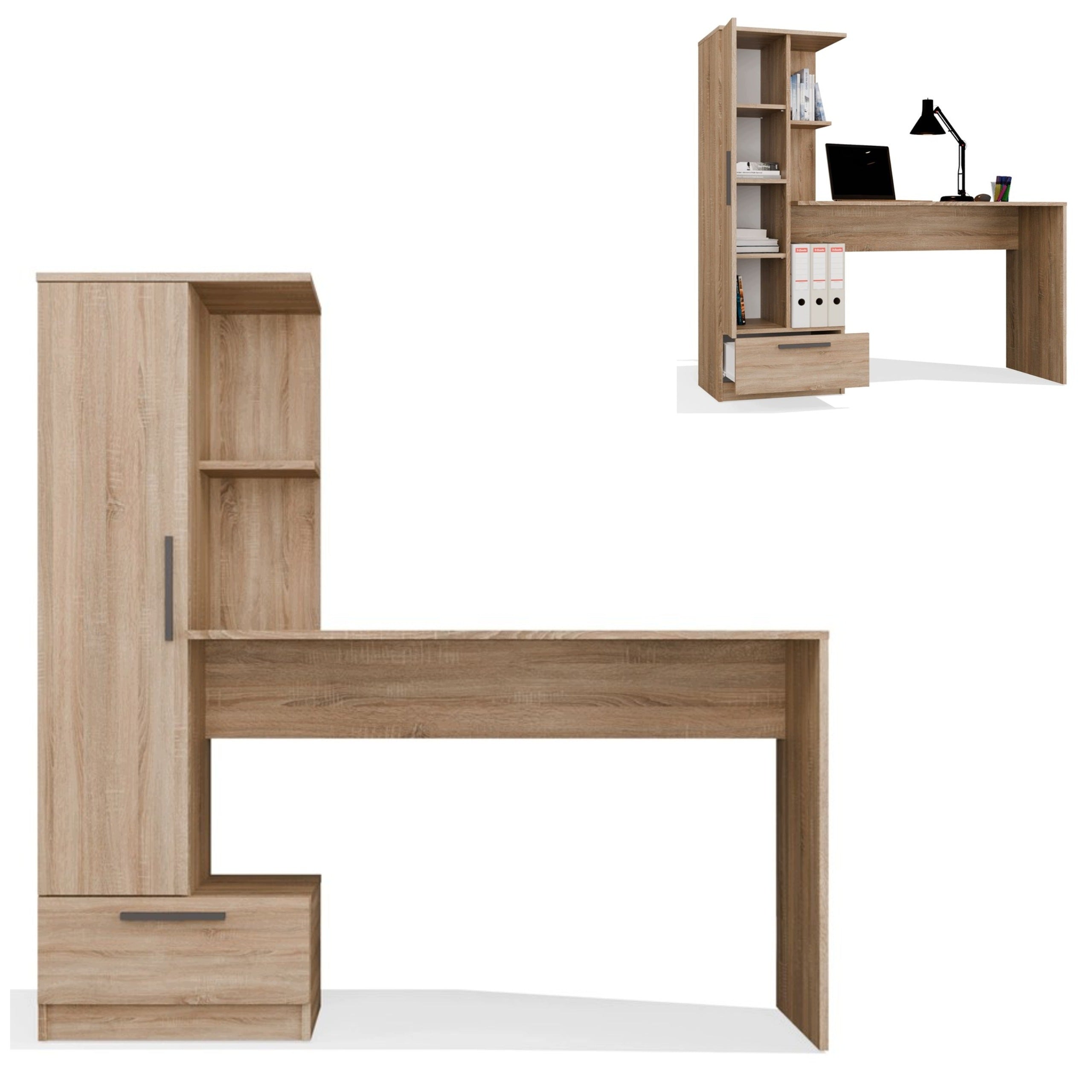 Desk With Bookcase Oak Sonoma 2in1 Wide Top 115 Drawer Shelves Modern
