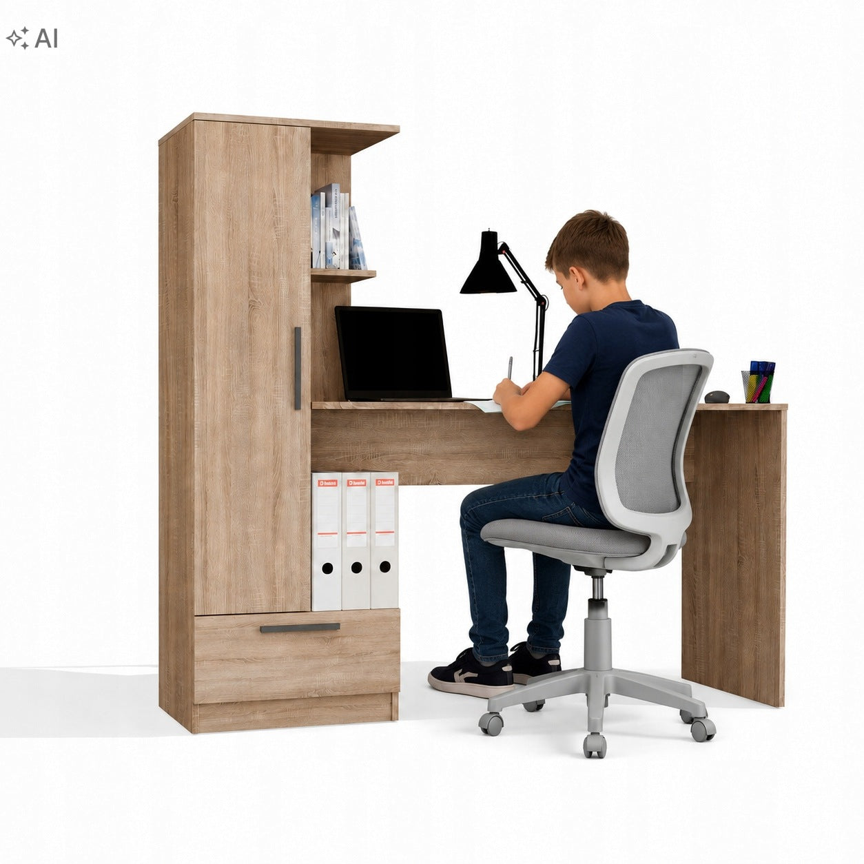 Desk With Bookcase Set 143 Cm Oak Sonoma Desk Youth Drawer Shelves