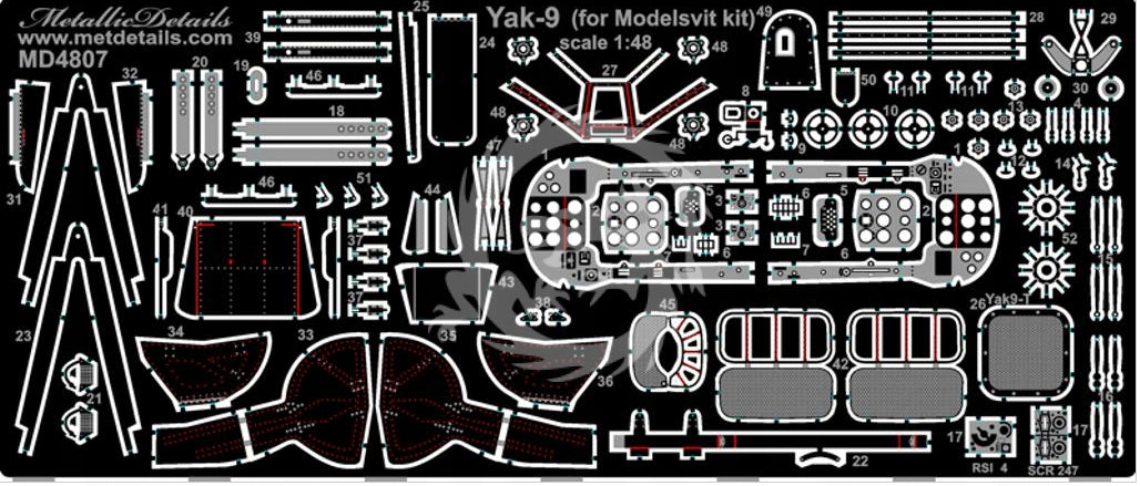 Detailing set for aircraft model Yak-9 - Modelsvit Metallic Details MD4807 Brand ModelSvit