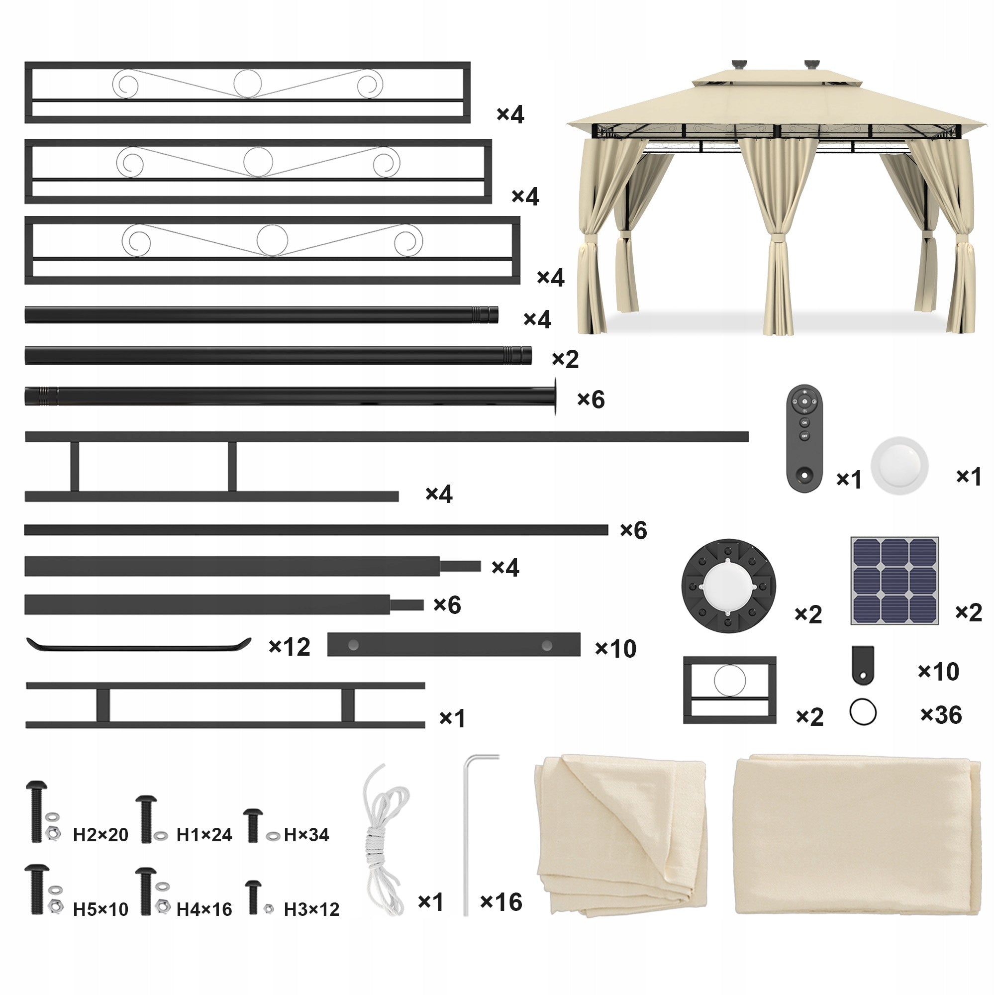 Devoko 3*4m Wodoodporna i stabilna altana ogrodowa z metalową ramą Z LED Number of side walls 4 walls