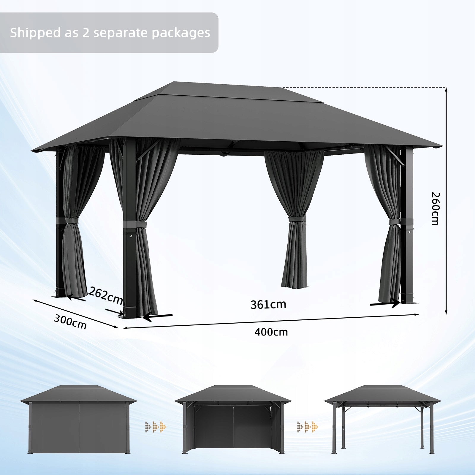 Devoko Altana ogrodowa 4x3 m, w całości wykonana z aluminium Szara