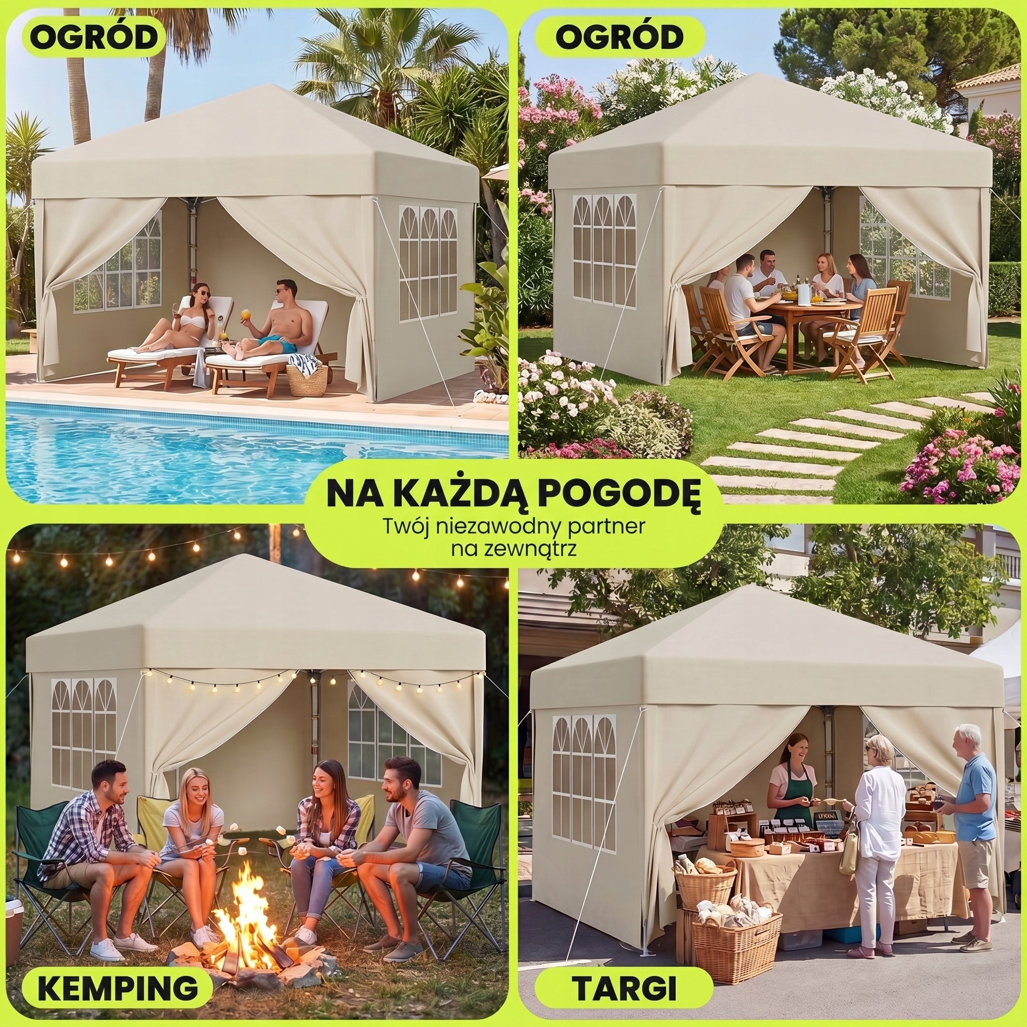 Devoko Namiot 3x3 m kempingowy, imprezowy, ogrodowy i wystawienniczy beżowy Type tent