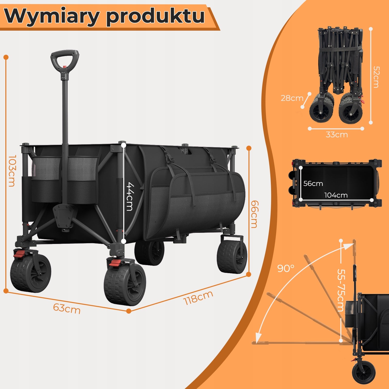 Devoko Składany wózek kempingowy o pojemności 300 litrów Czarny Capacity 300 l