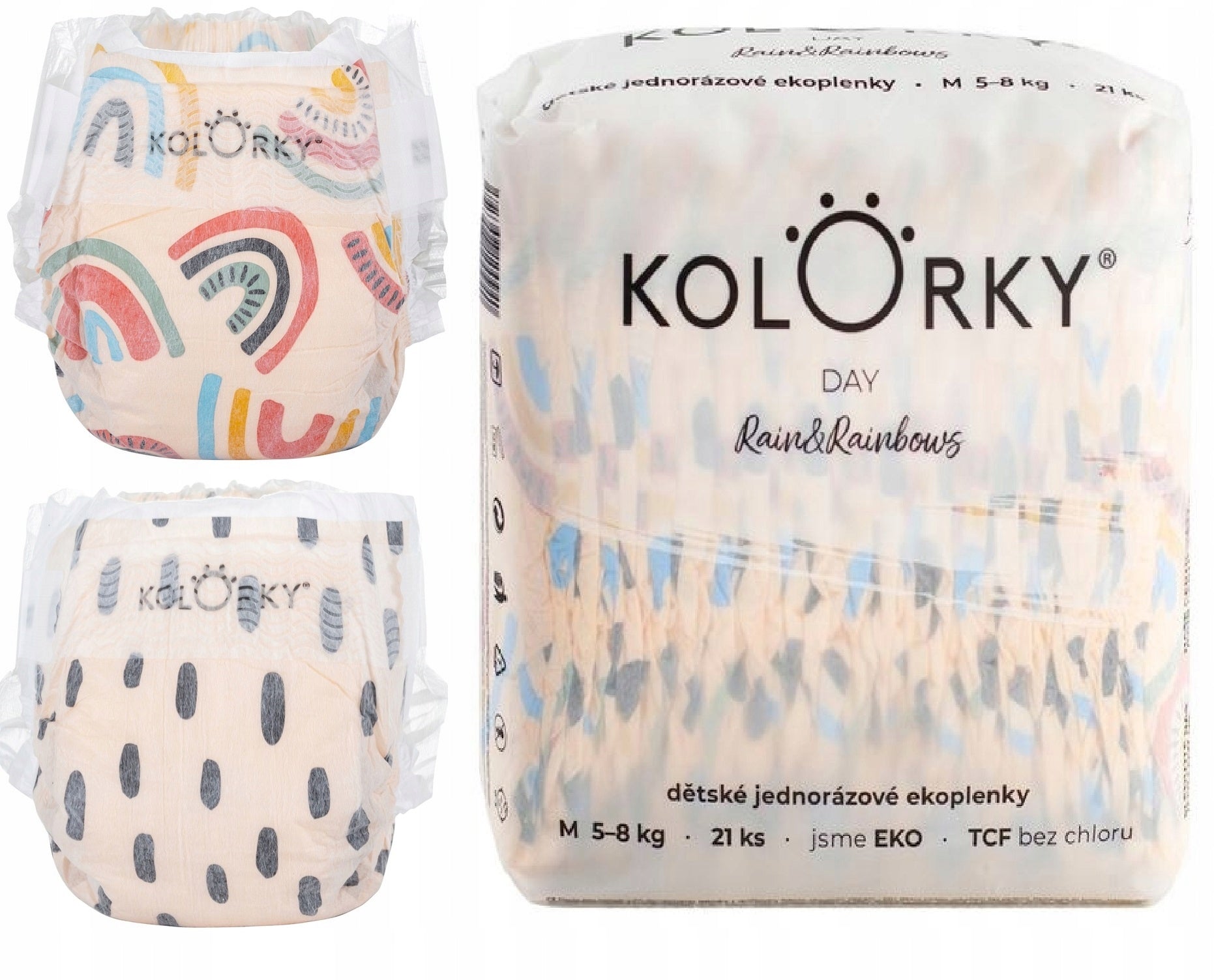 Diapers Kolorky Day RAINBOWS M 5-8 kg 21 pcs EKO - hypoallergenic,