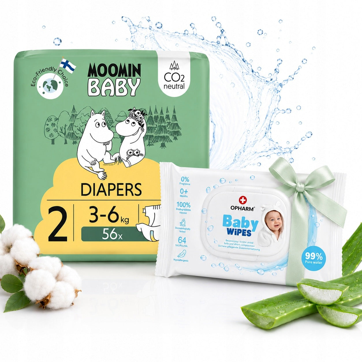 Diapers Moomin Baby 2 Newborn 3 – 6 kg 56 pcs. Muumi Breathable+FREEBIE