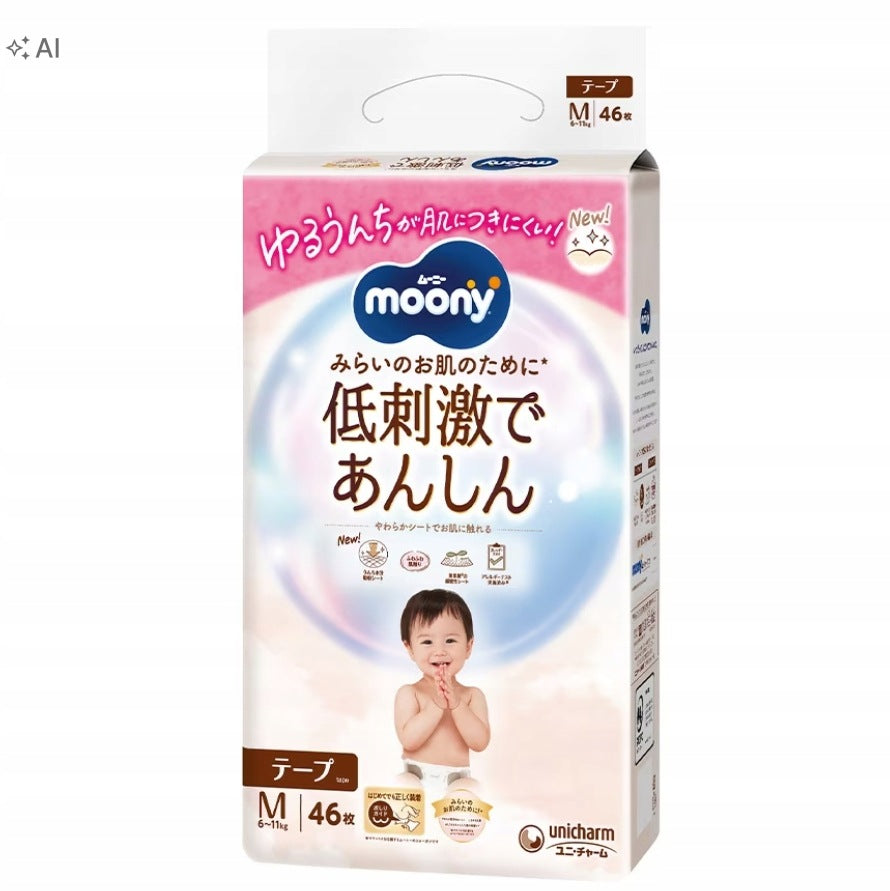 Diapers Moony Natural M 6-11 kg Japanese breathable diapers 46 pcs