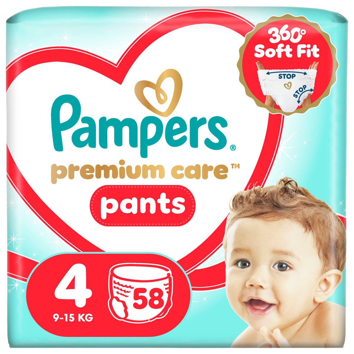 Diapers Pampers Premium Care Pants, size 4, 58 pcs, 9kg-15kg