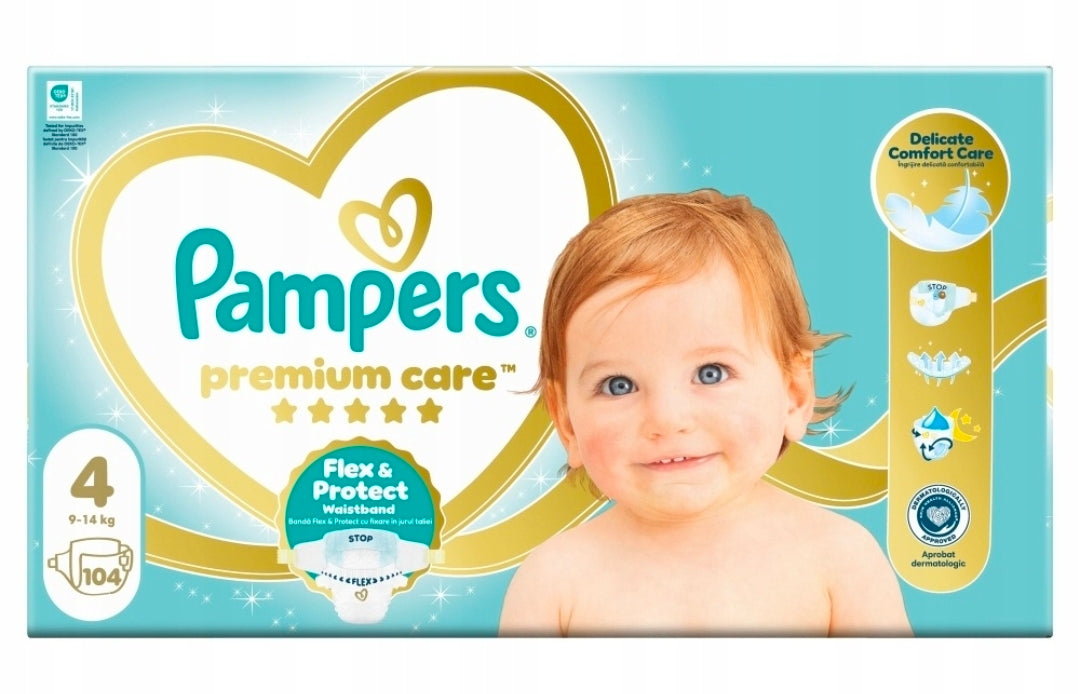Diapers Pampers Premium Care size. 4, 9-14 kg, 104 pcs_FLEX & Protect Packaging status original