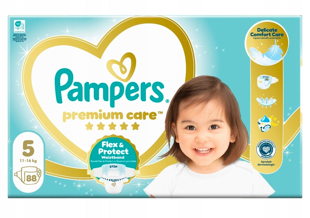 Diapers Pampers Premium Care size. 5, 11-16 kg, 88 pcs_FLEX & Protect Packaging status original