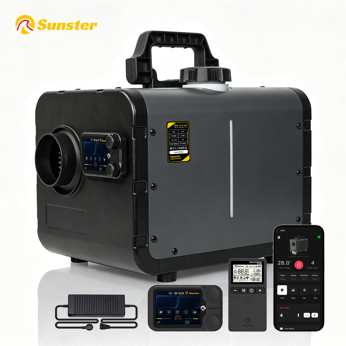 Diesel Parking Heater 8kW 12V 24V WiFi Bluetooth Remote Control CO Sensor