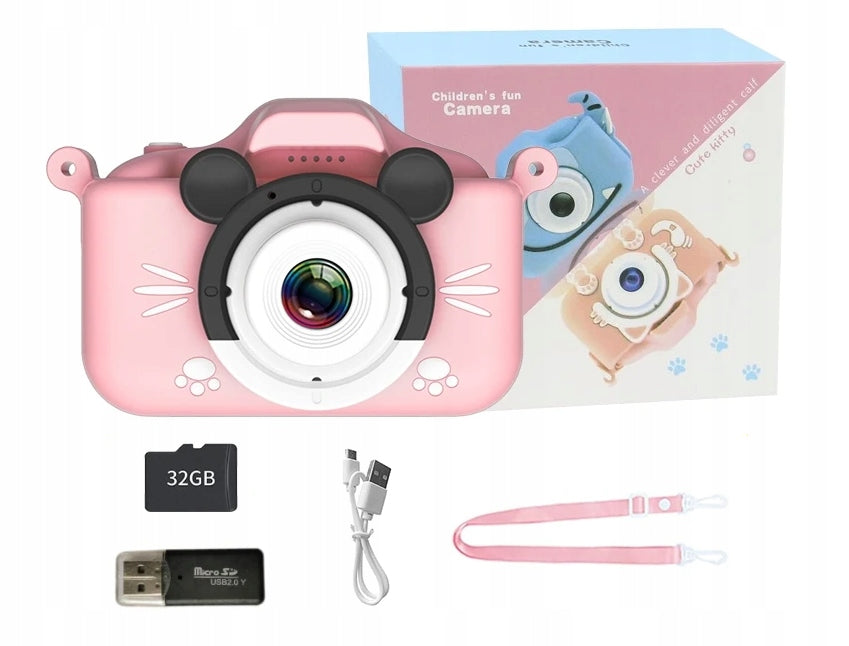 Digital Camera Kids Camera + SELFIE + MEMORY CARD 32GB + PINK