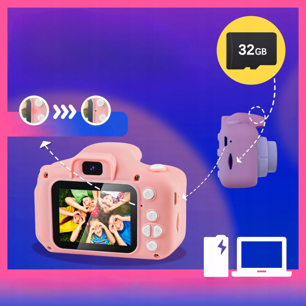Digital Camera for Kids Camera Card 32GB Pink Selfie Games Packaging status original