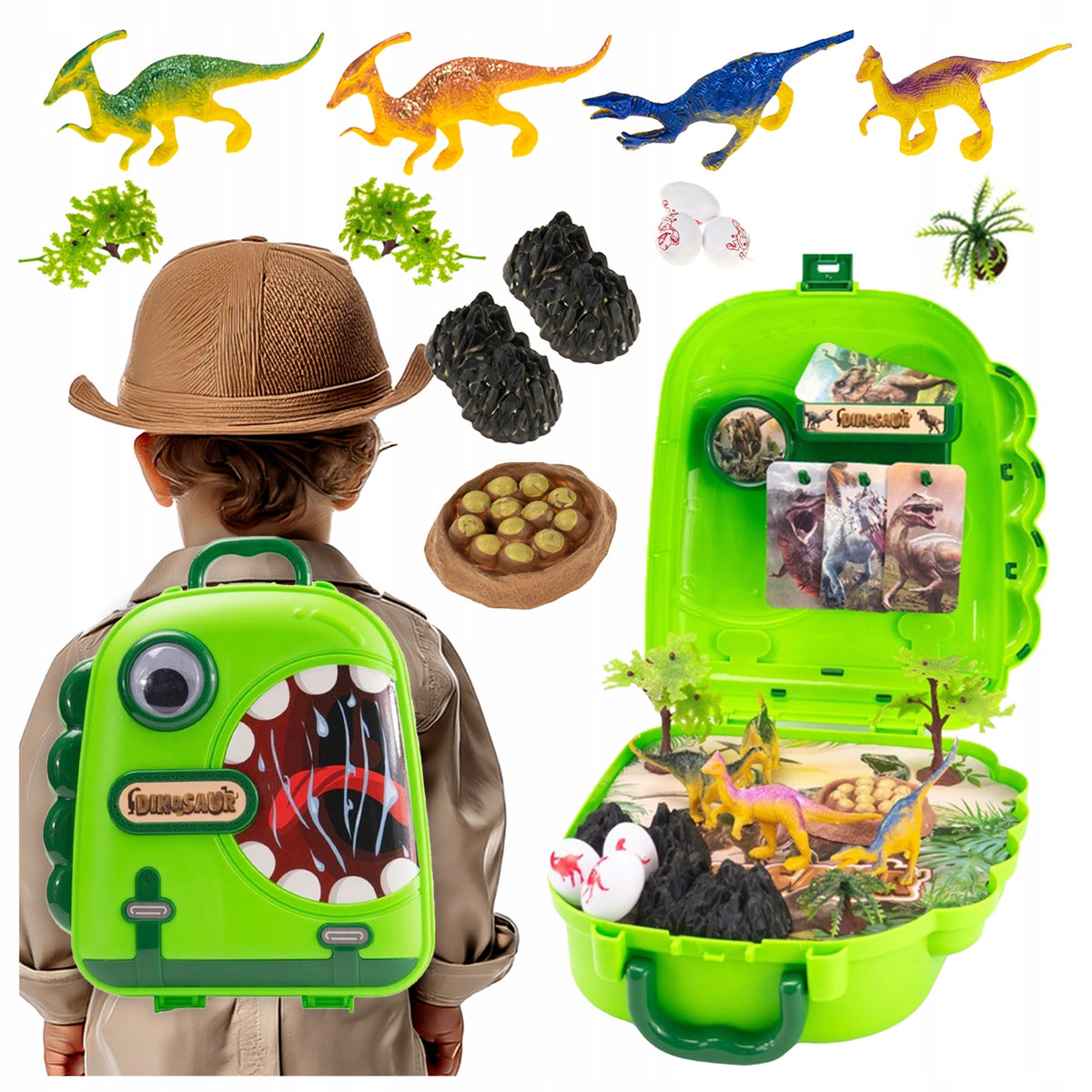 Dinosaur Backpack Set Animal Figurines Eggs Trees Little Explorer Manufacturer code Zestaw Dinozaurów w plecaku