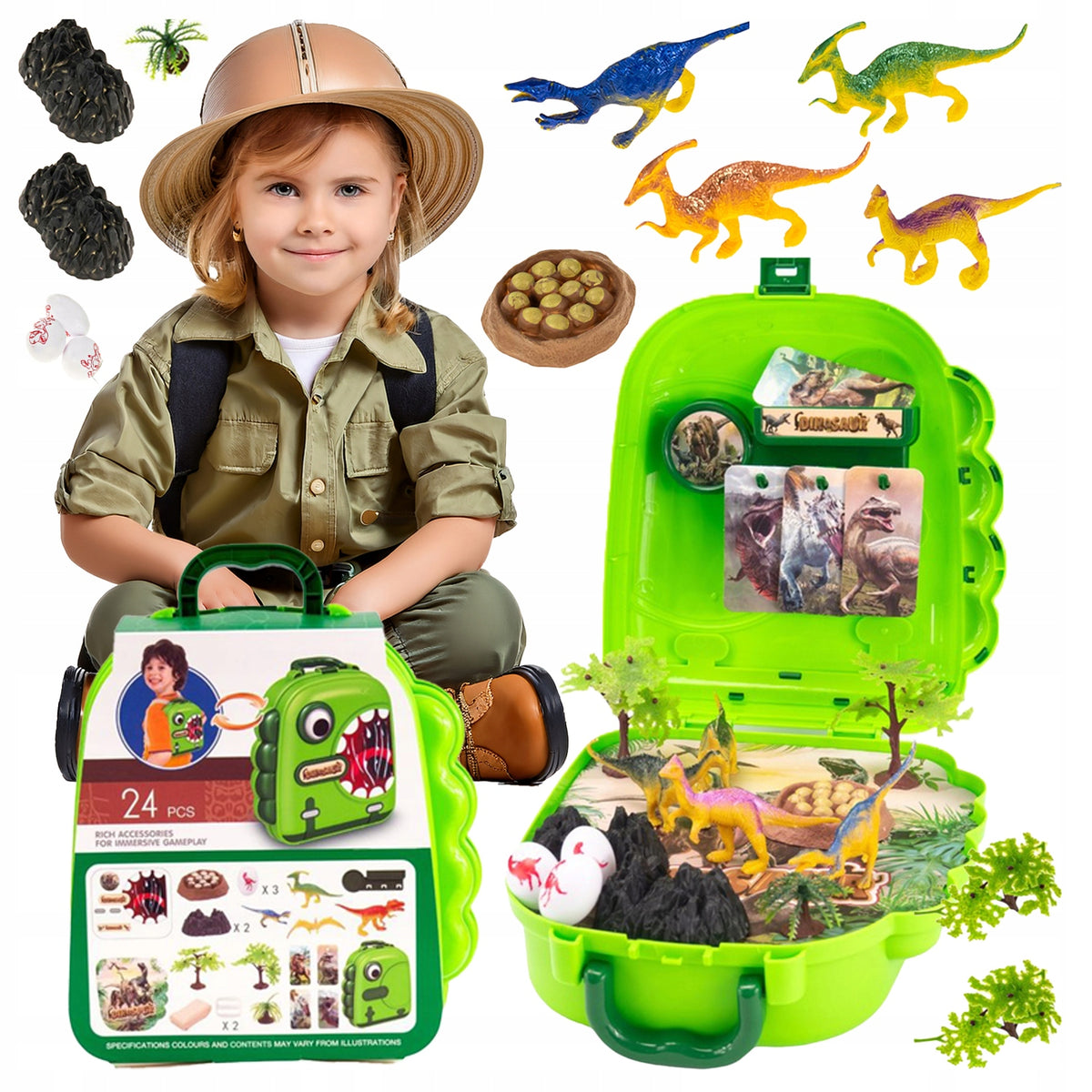 Dinosaur Backpack Set Animal Figurines Eggs Trees Little Explorer