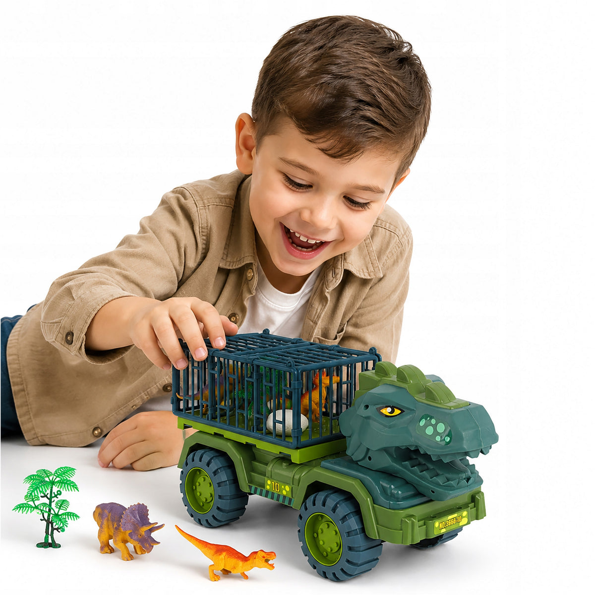 Dinosaur T-Rex Truck Auto Figurine Set With Dino XXL Figurine Cage Packaging status original