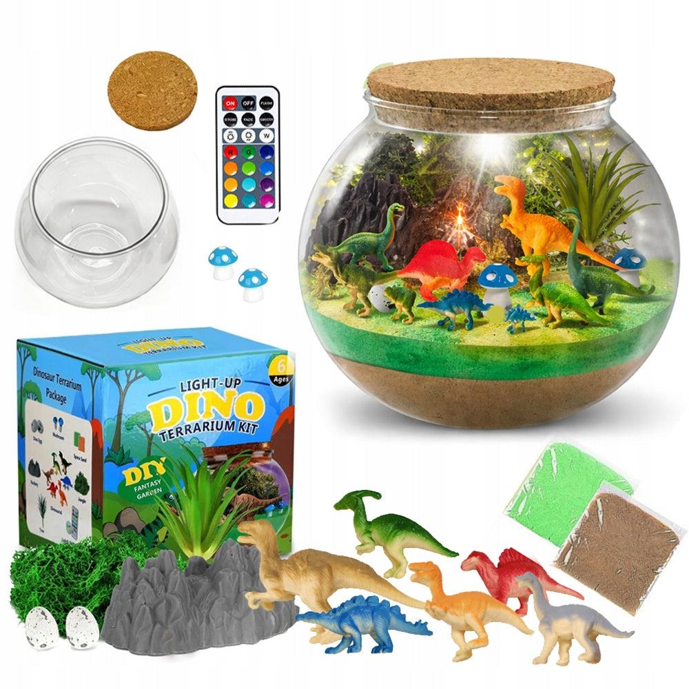 Dinosaur Terrarium Set Creative LED Remote Control Light with Figurines Kid's age 3+ years