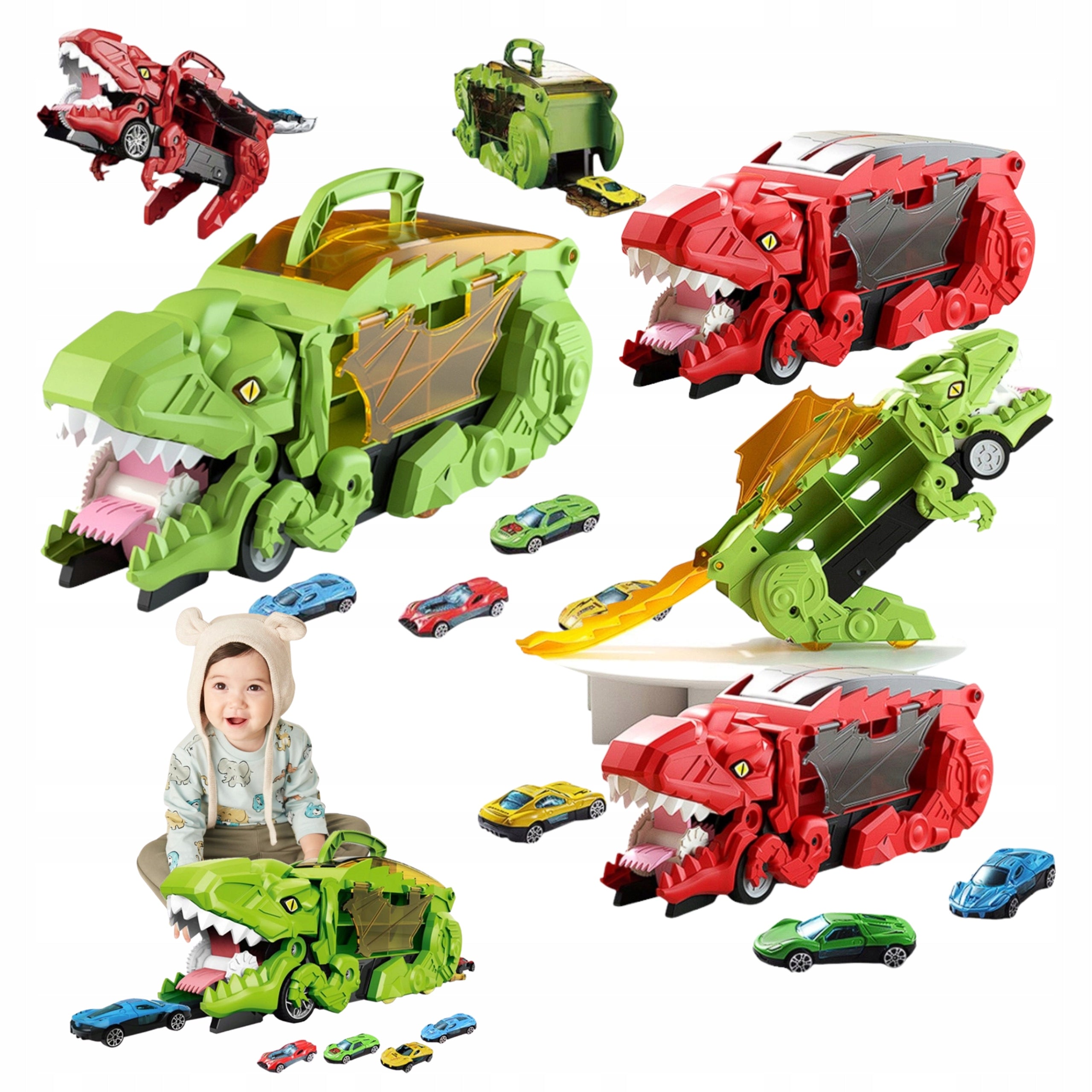 Dinosaur Truck with 4 Cars Transformation Ramp Transporter Children